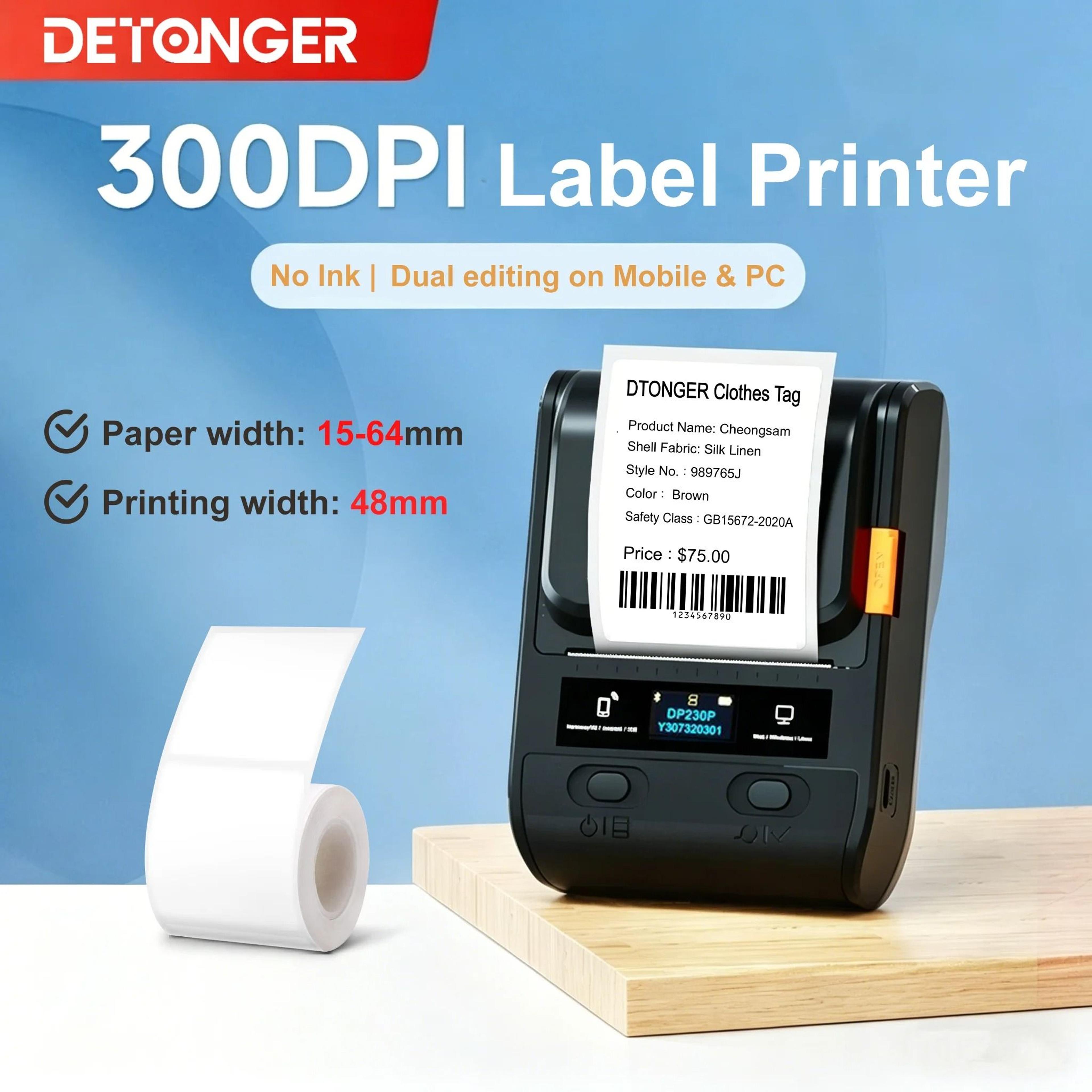 detonger 300dpi dp230s dp30s wireless mobile thermal label printer barcode maker for android & ios