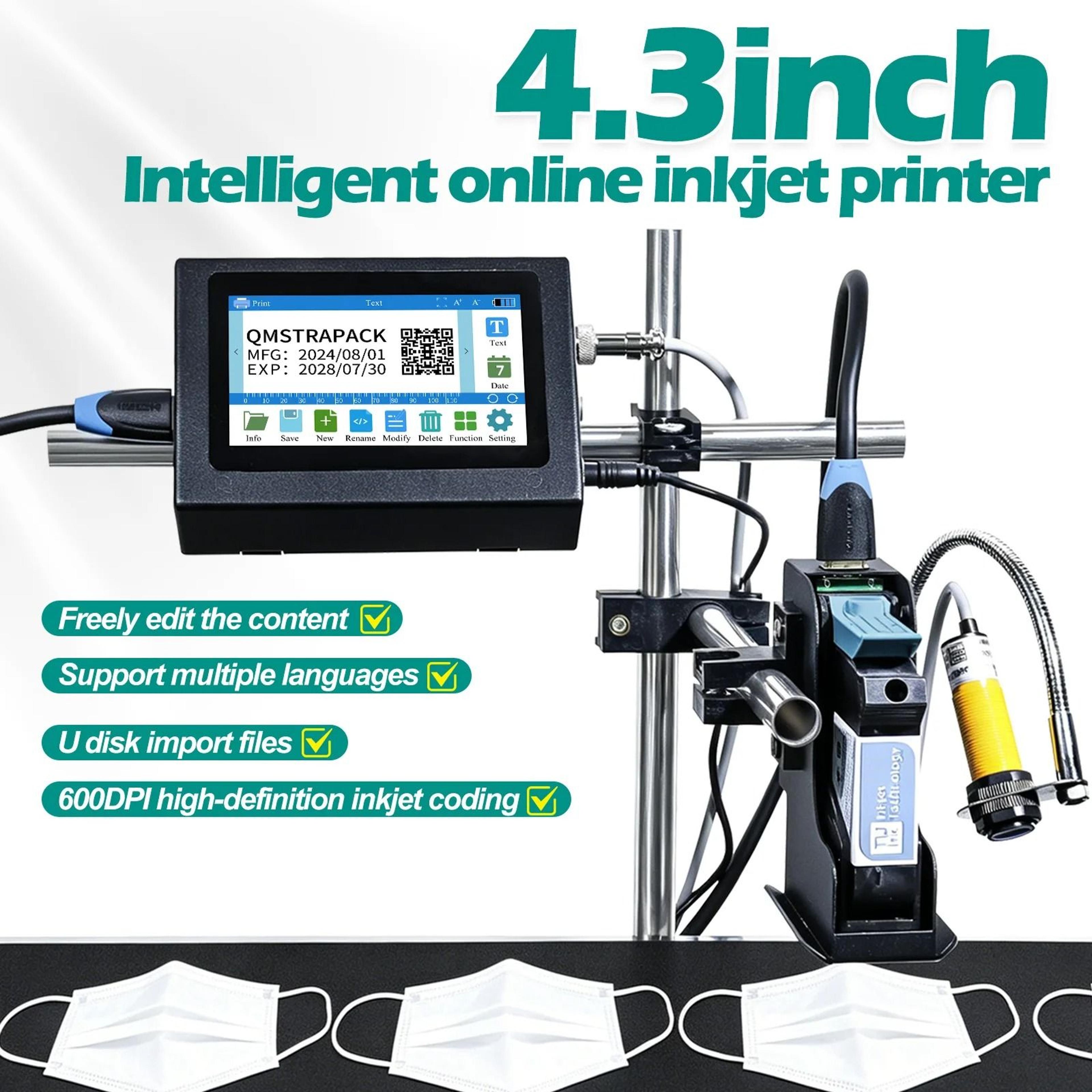 43Inch Industrial Online Thermal Inkjet Printer 127mm  254mm Expiry Date  QR Barcode Coder No Cartr 1