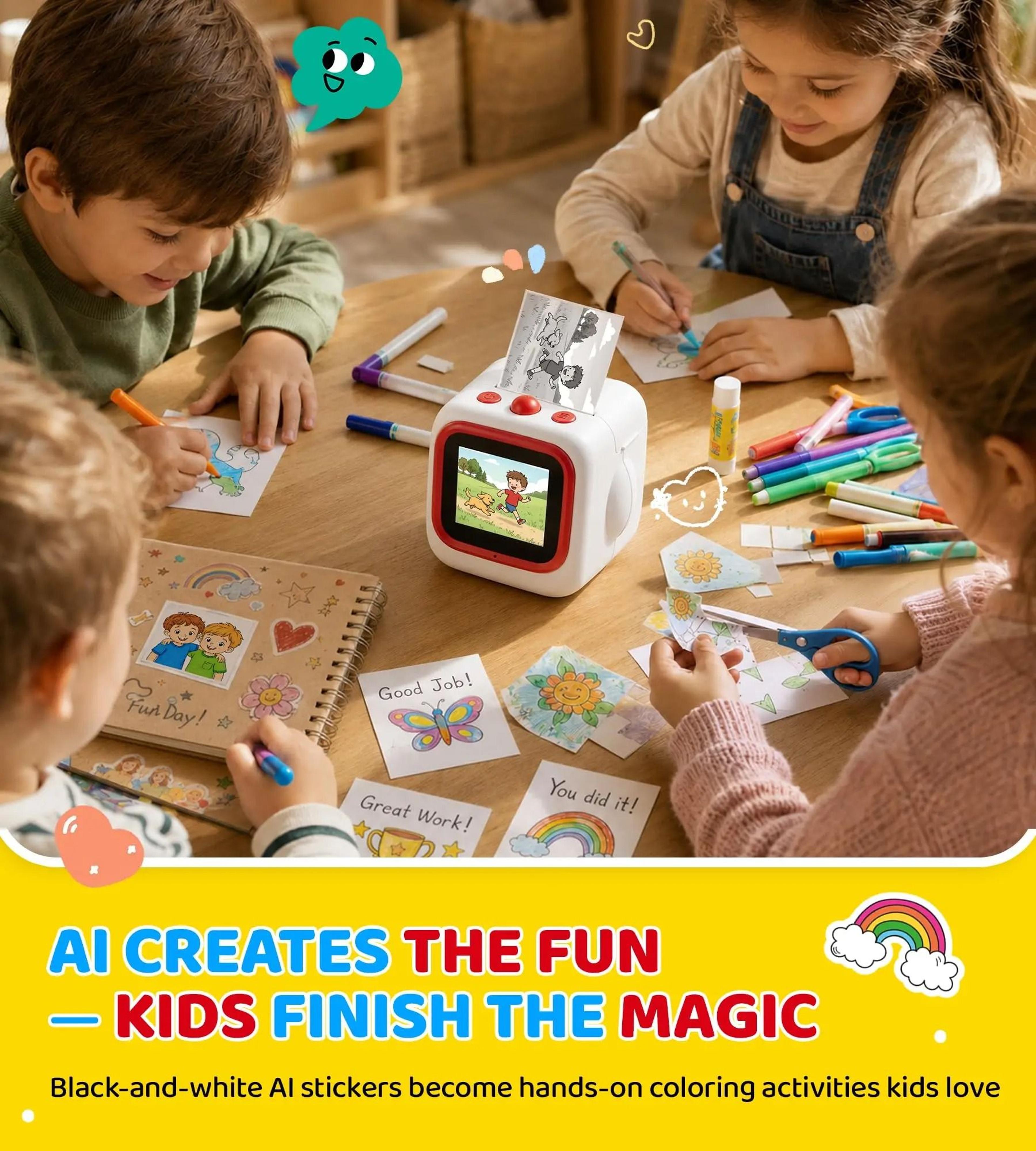 AI Sticker Printer For Kids VoiceActivated Mini Thermal Printer With 24Inch IPS Screen  WiFi 3