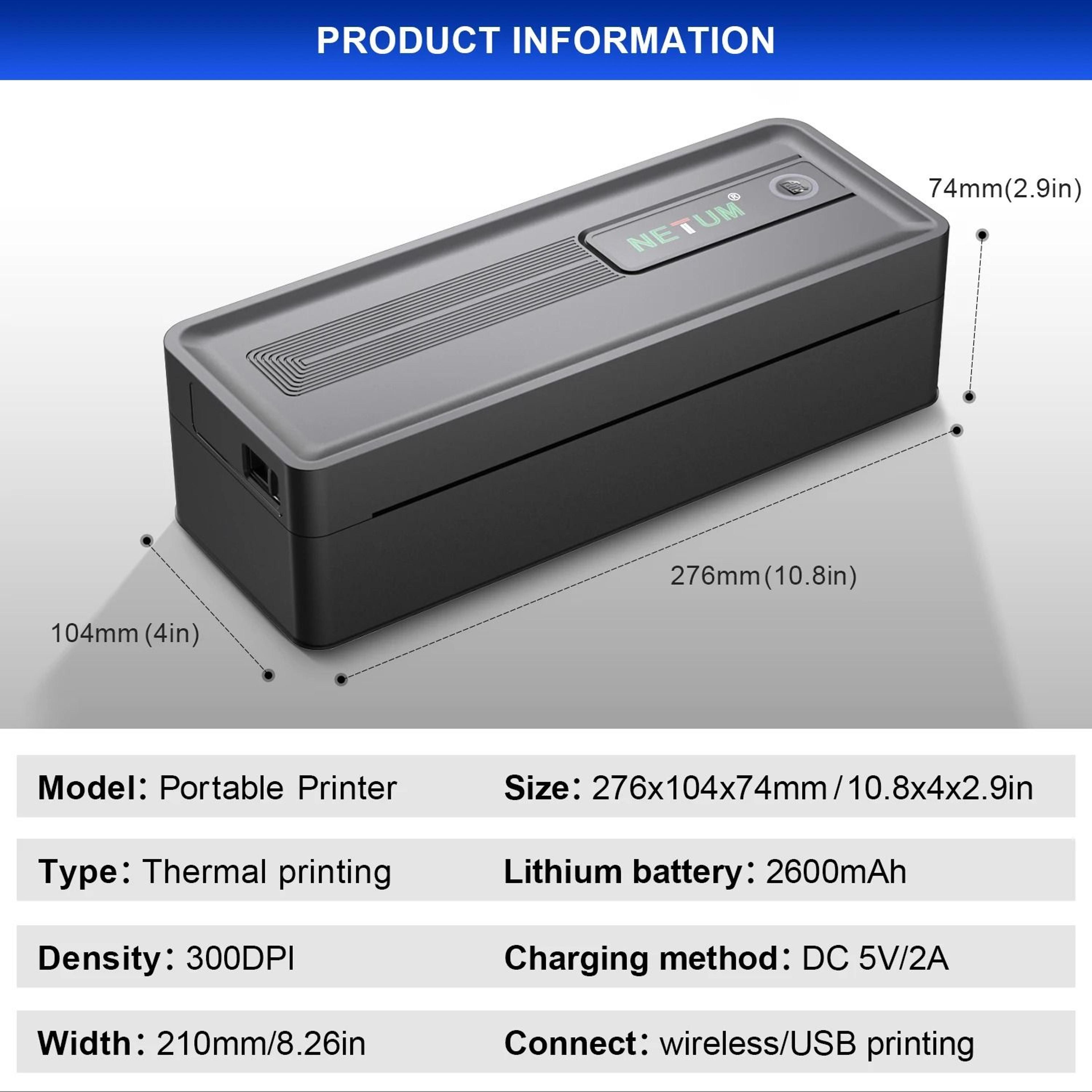 A4 300DPI Portable Bluetooth Thermal Printer With Internal Paper Compartment  2600mAh Battery For I 4