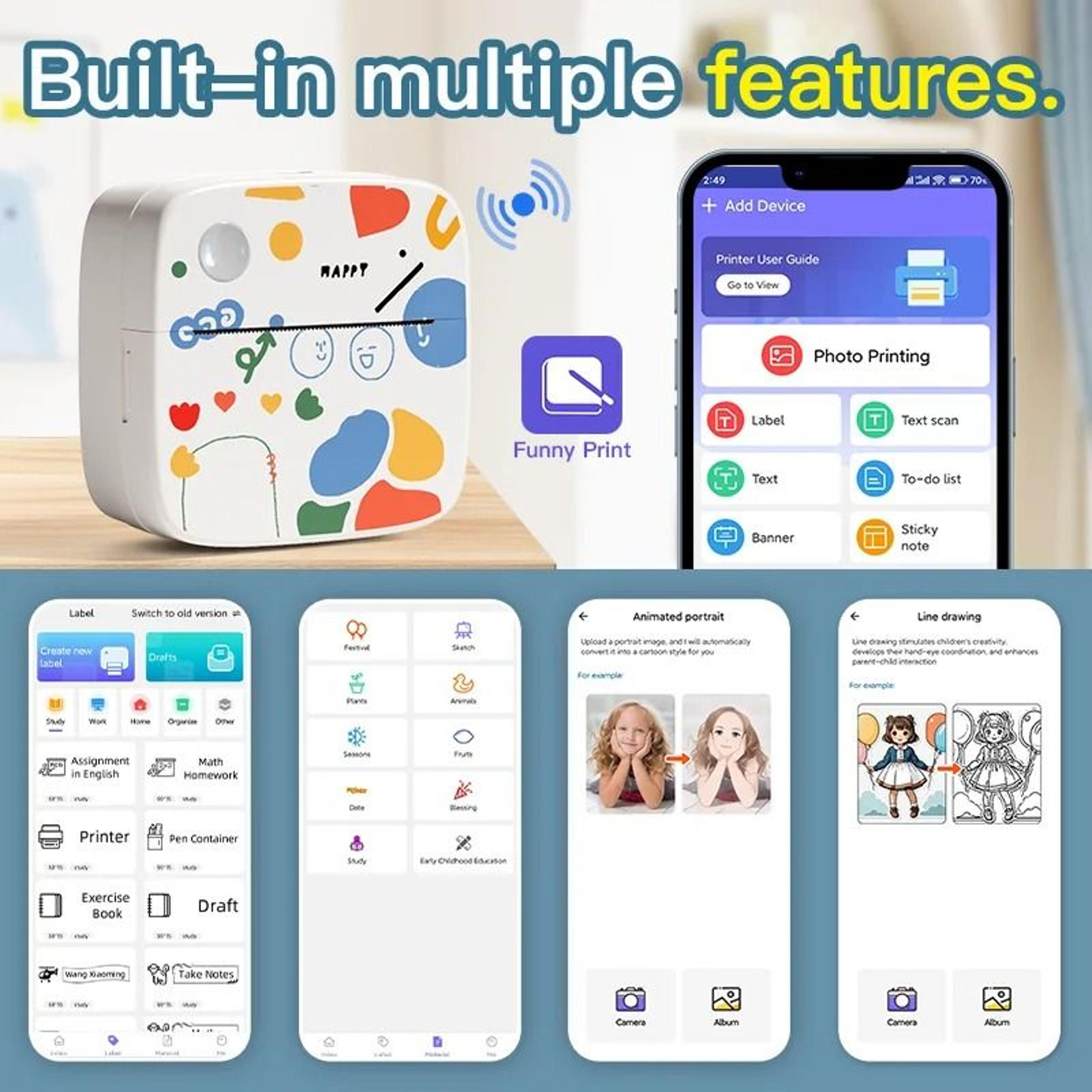 DOLEWA D2 Doodle Mini Portable Thermal Printer Wireless Sticker Maker For Photo  Label DIY Printing 4