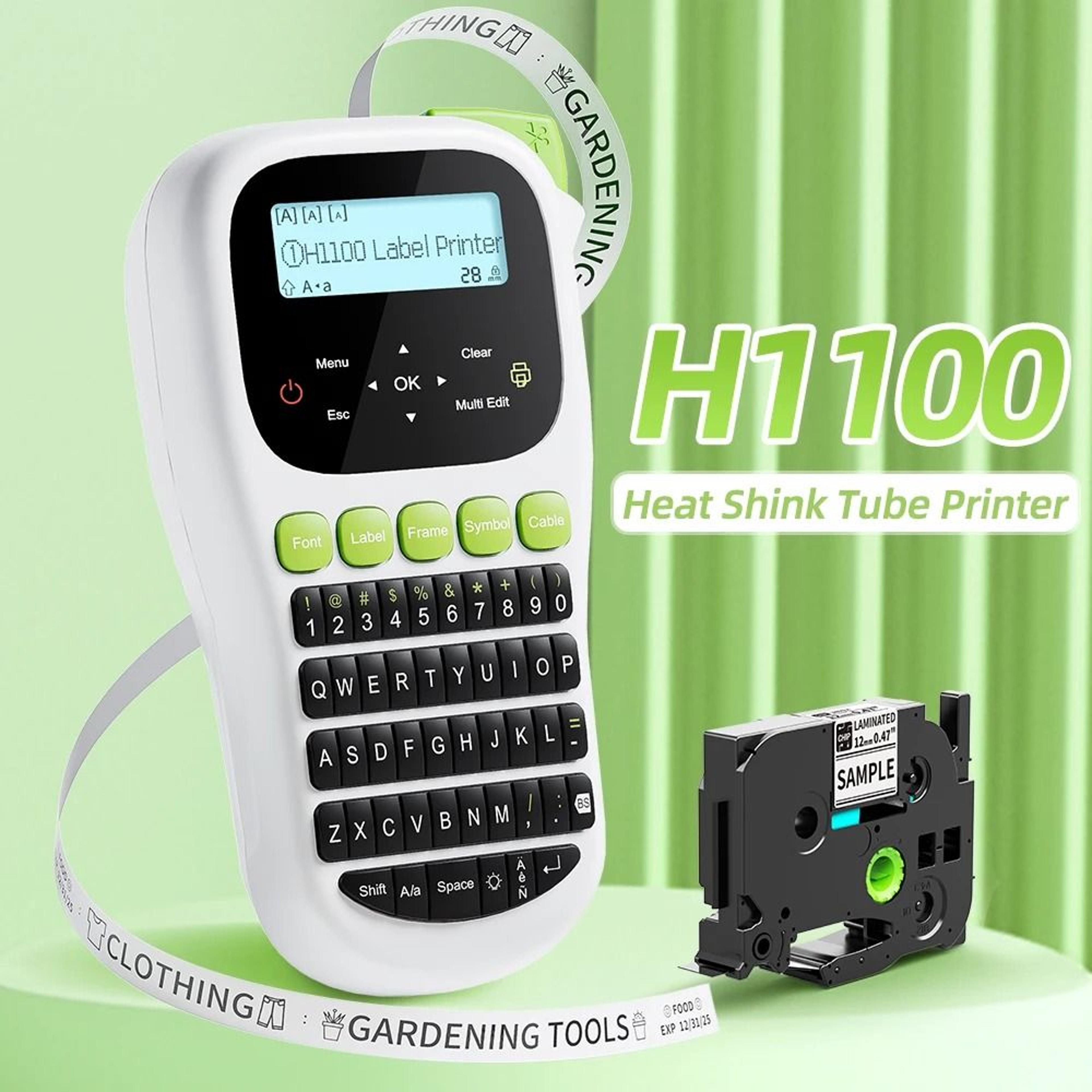 h1100 handheld portable thermal label maker with qwerty keyboard & backlit screen for office, home & school