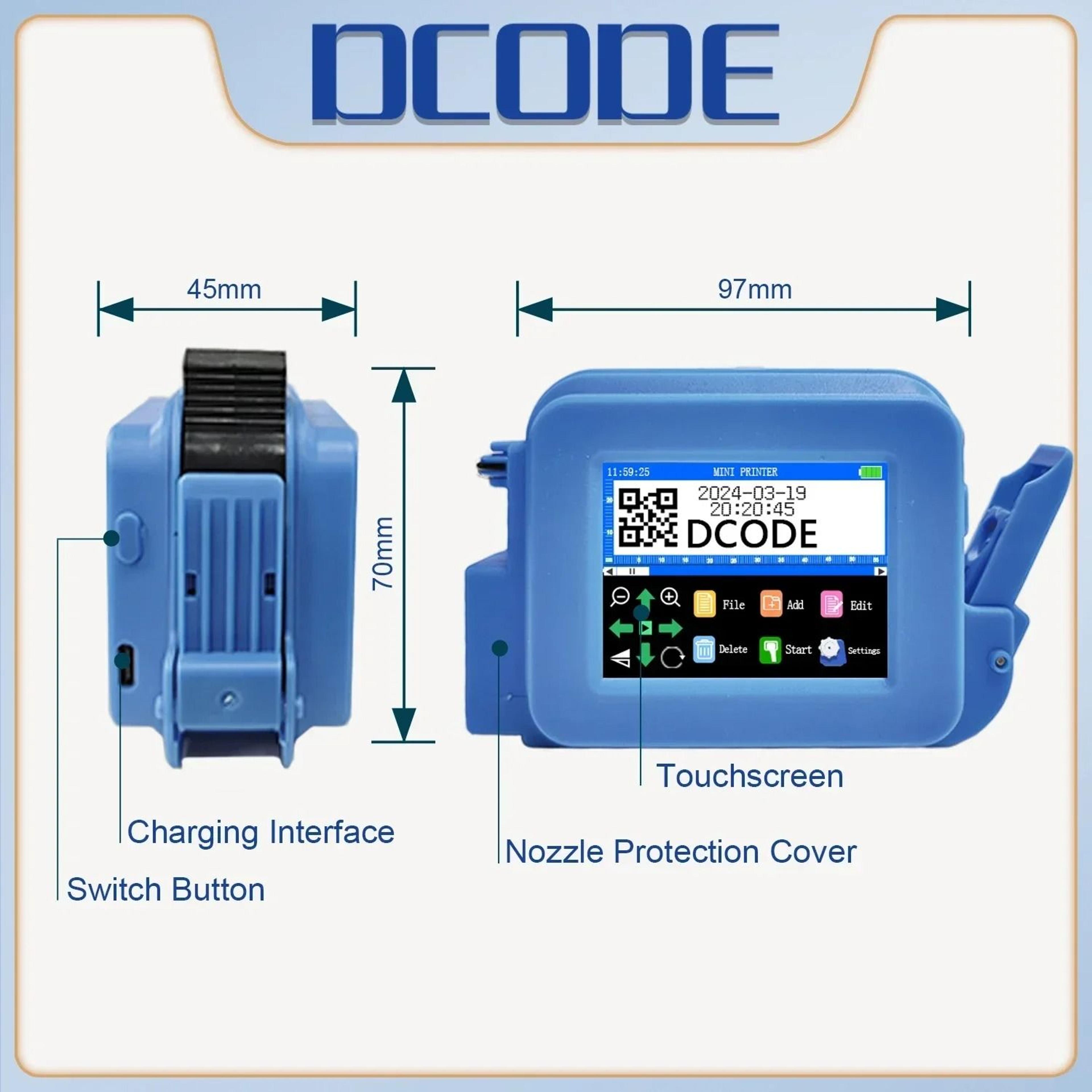 DCODE Blue XMINI 127mm Portable Handheld Thermal Inkjet Printer Code Marking Machine For Text QR Co 4