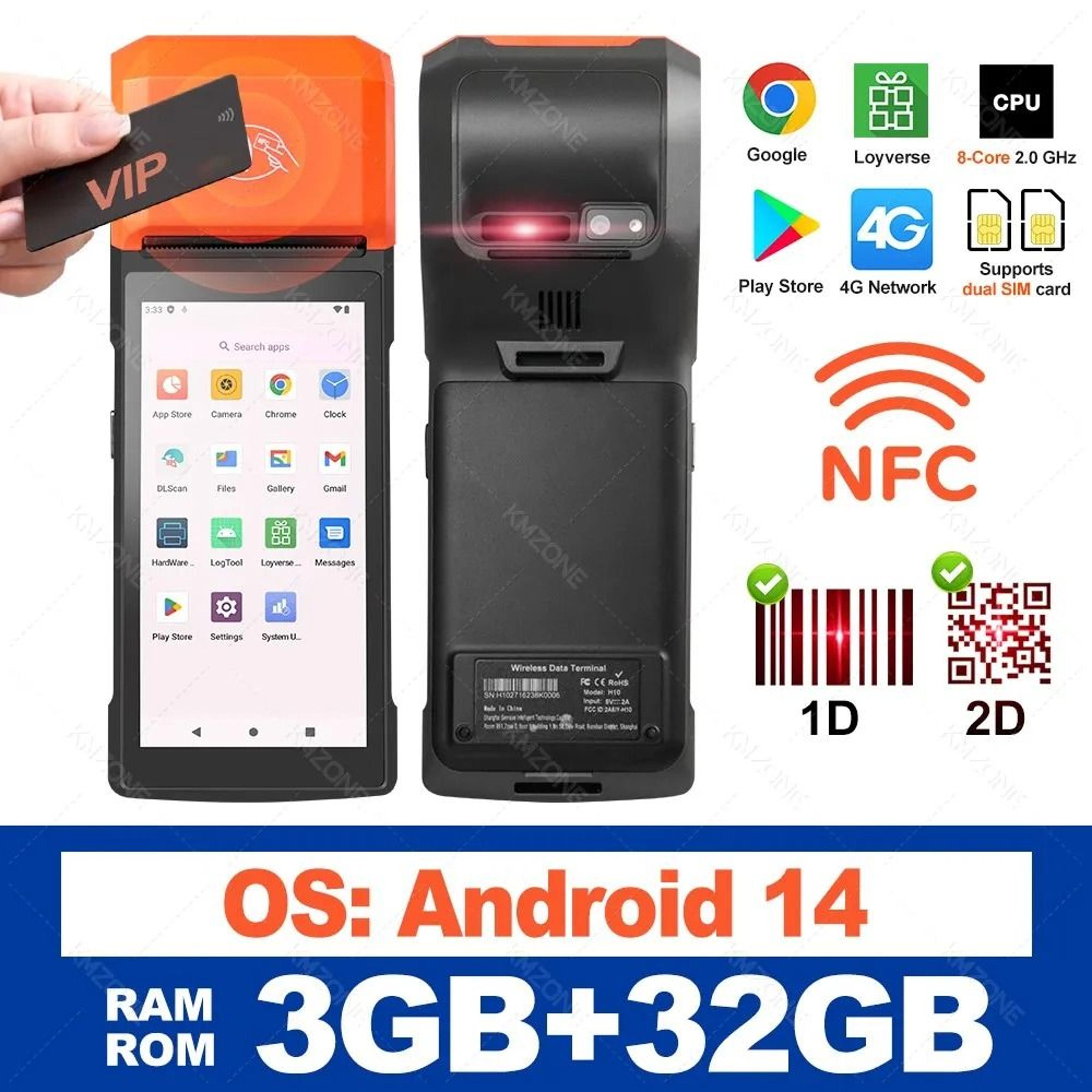 Android PDA Terminal POS Machine 50 Touch Screen Builtin 58mm Thermal Printer WiFi GPS 10