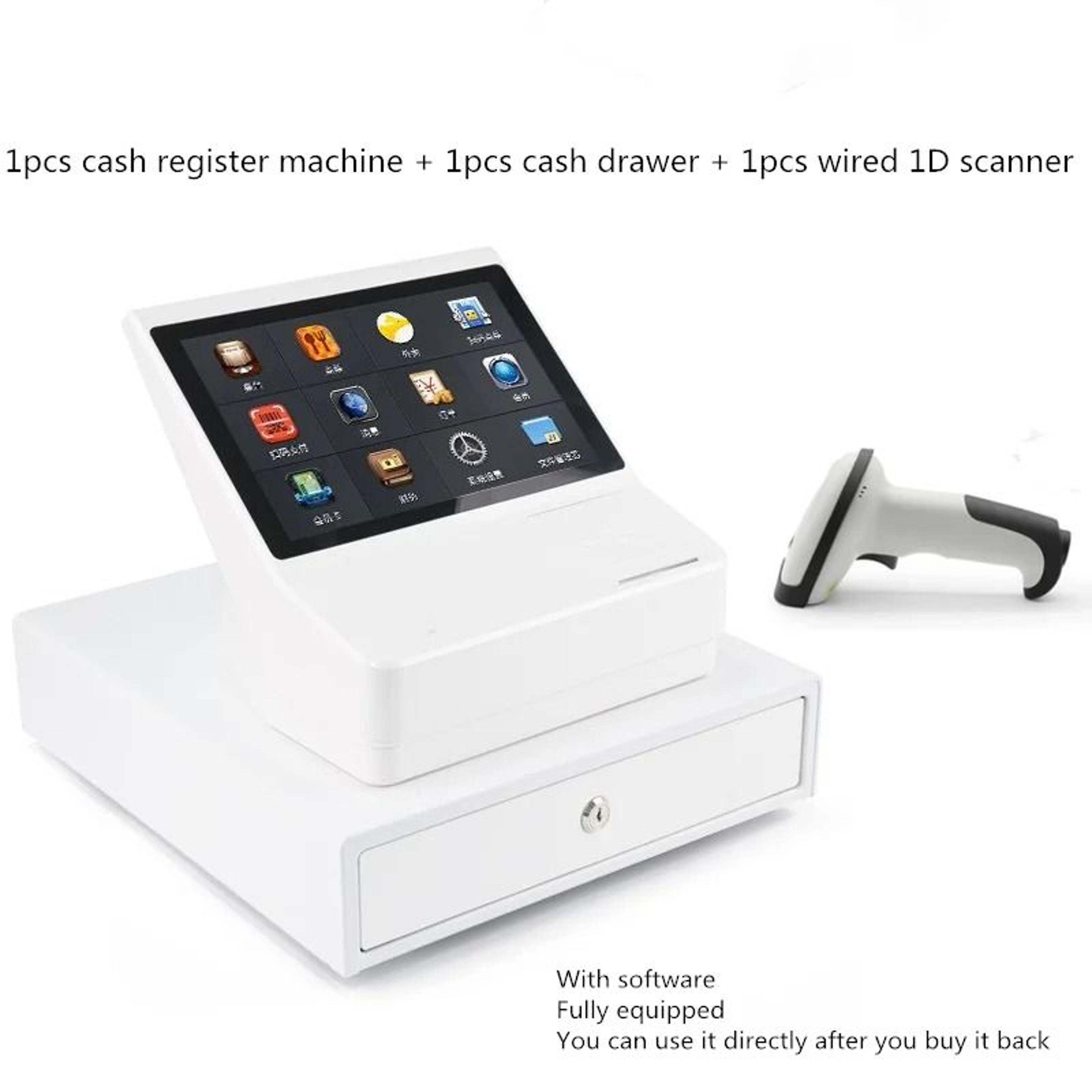 10.1-inch android all-in-one pos cash register machine system with touchscreen, scanner & cash drawer