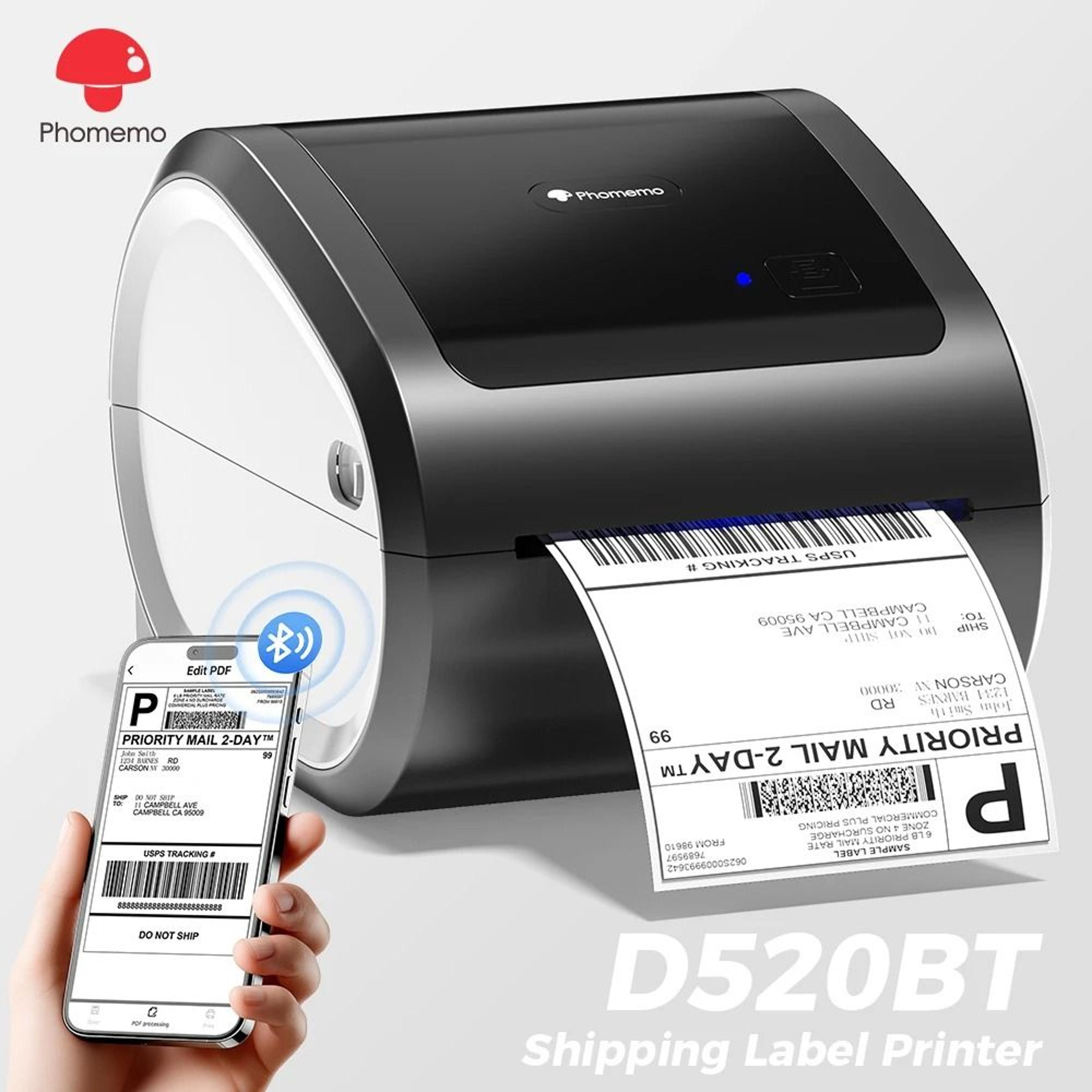 phomemo d520bt wireless bluetooth thermal shipping label printer 4x6" commercial express package maker