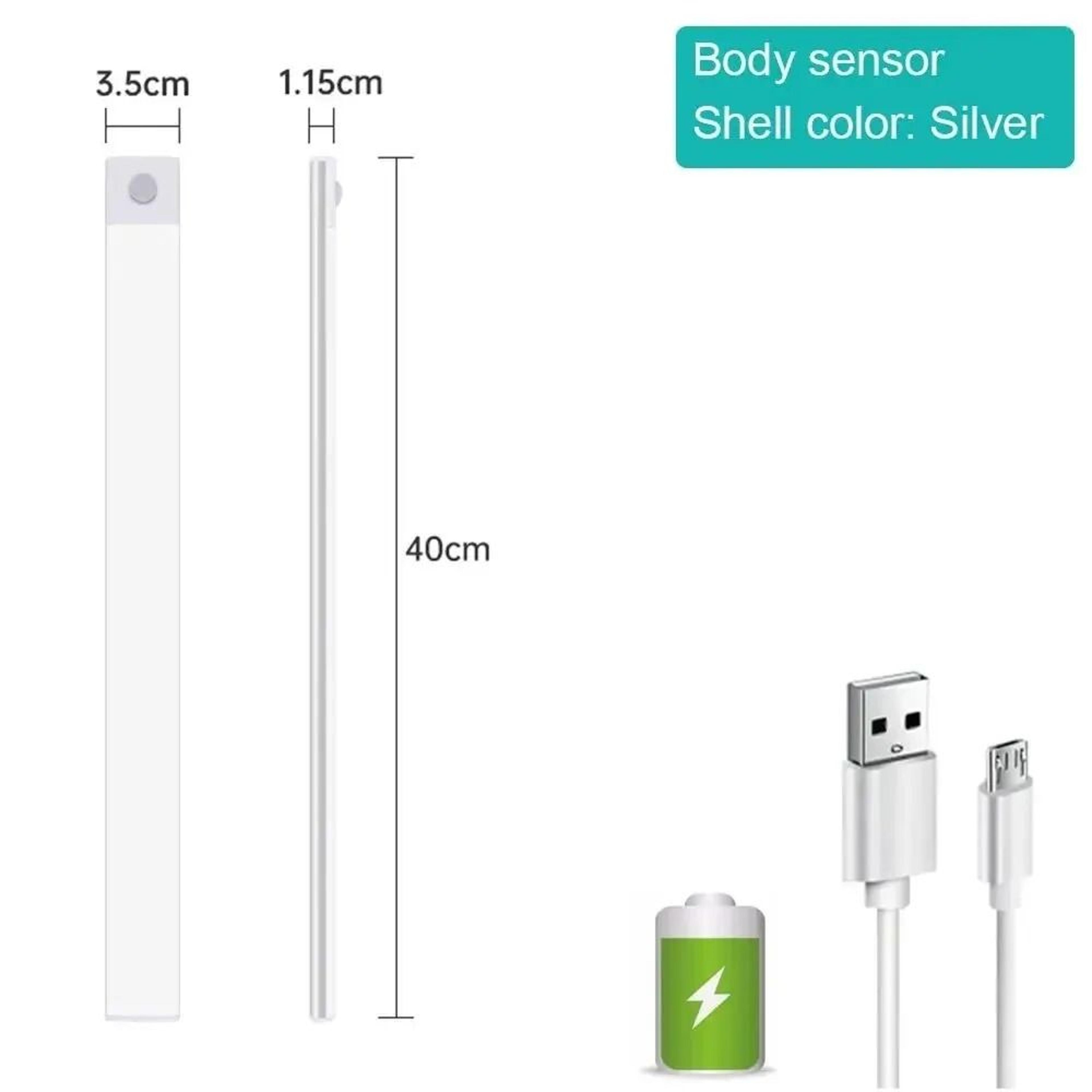 Wireless Magnetic Motion Sensor LED Under Cabinet Light USB Rechargeable 3Color Closet Night Light 8