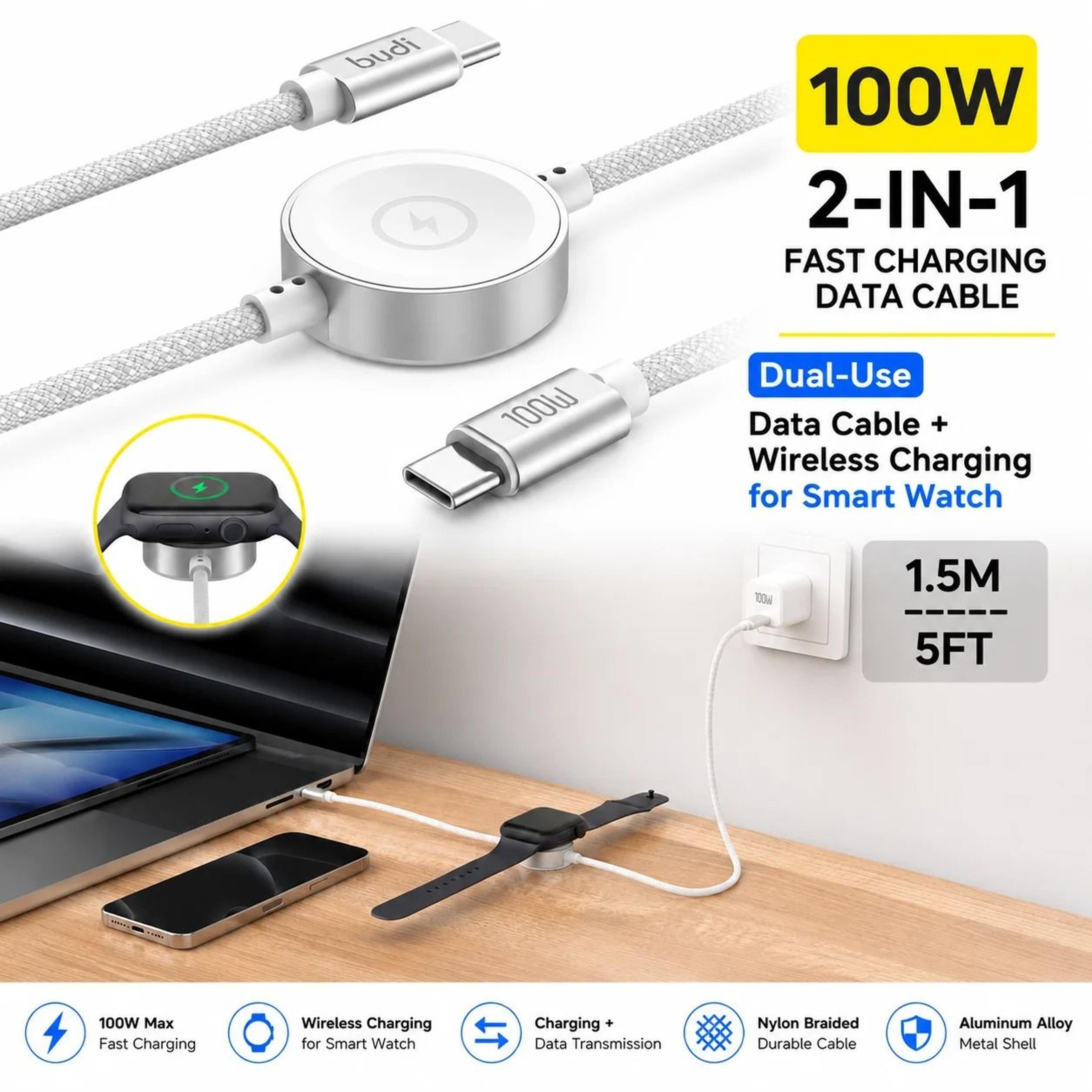 DualUse 2in1 Fast Charging Cable With Magnetic Smartwatch Charger Compatible With Apple Watch Serie 1