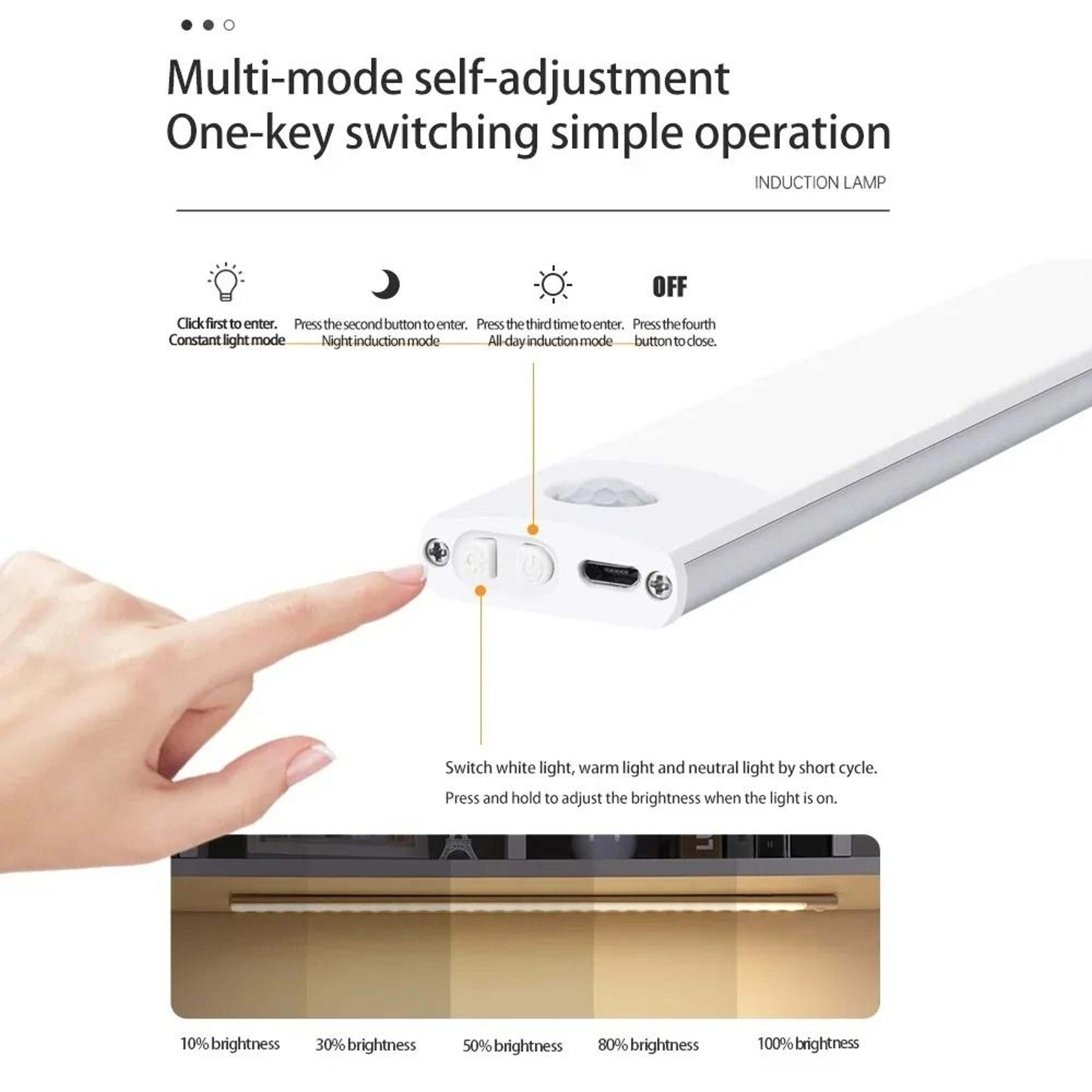 Wireless Magnetic Motion Sensor LED UnderCabinet Light USB Rechargeable 3Color Closet Night Lamp 1