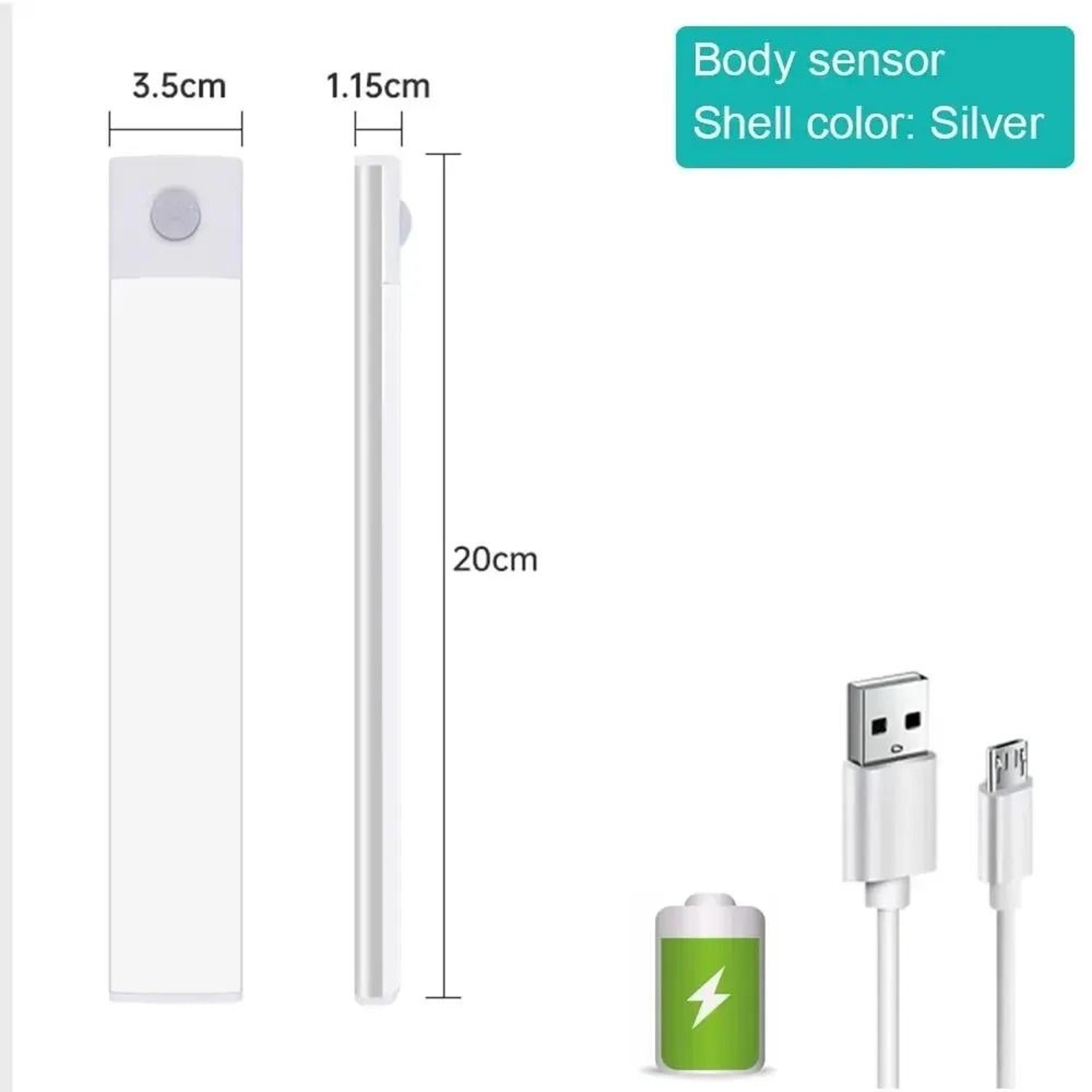Wireless Magnetic Motion Sensor LED UnderCabinet Light USB Rechargeable 3Color Closet Night Lamp 9