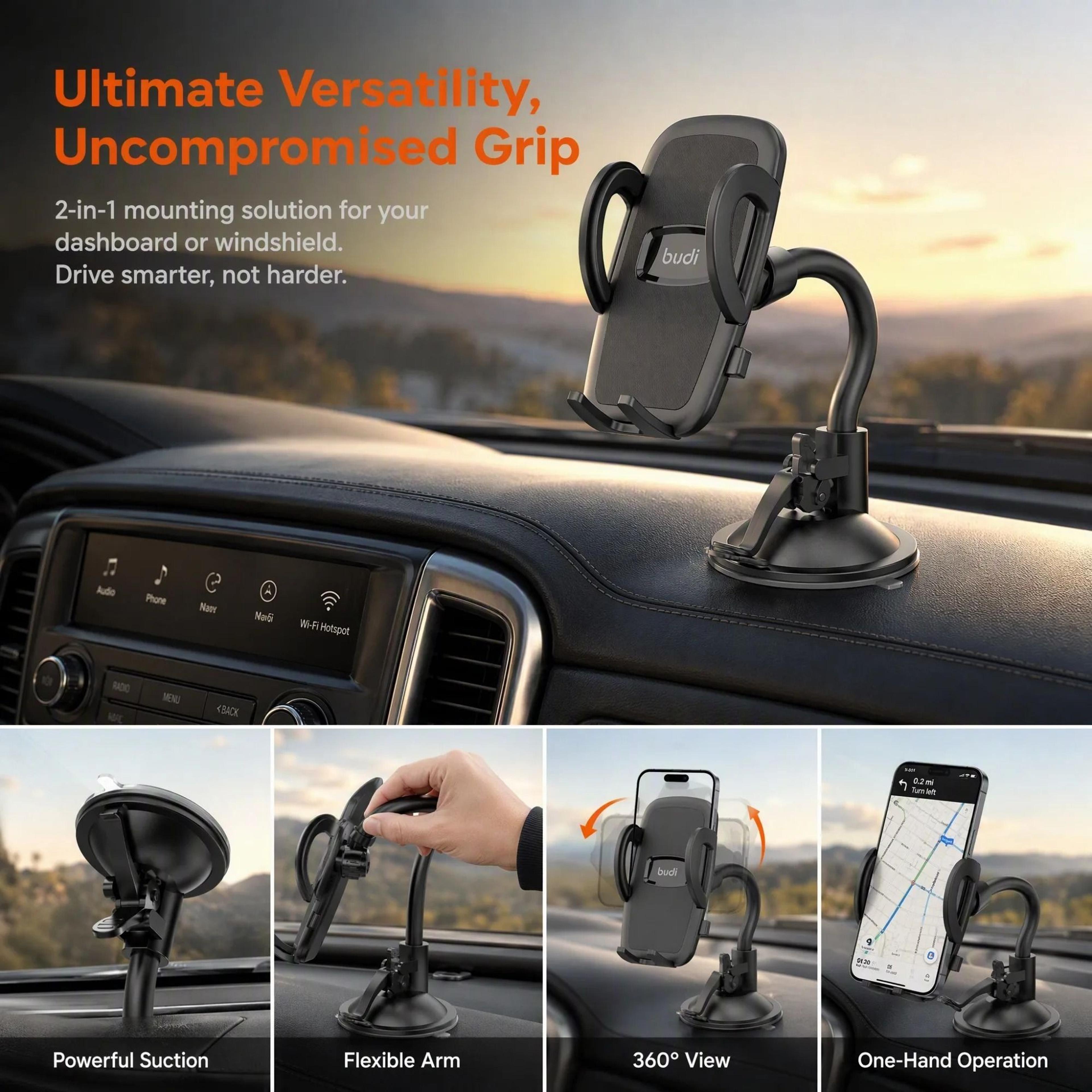 Universal 2in1 Car Phone Mount  360 Rotatable Dashboard  Windshield Suction Cup Phone Holder 1