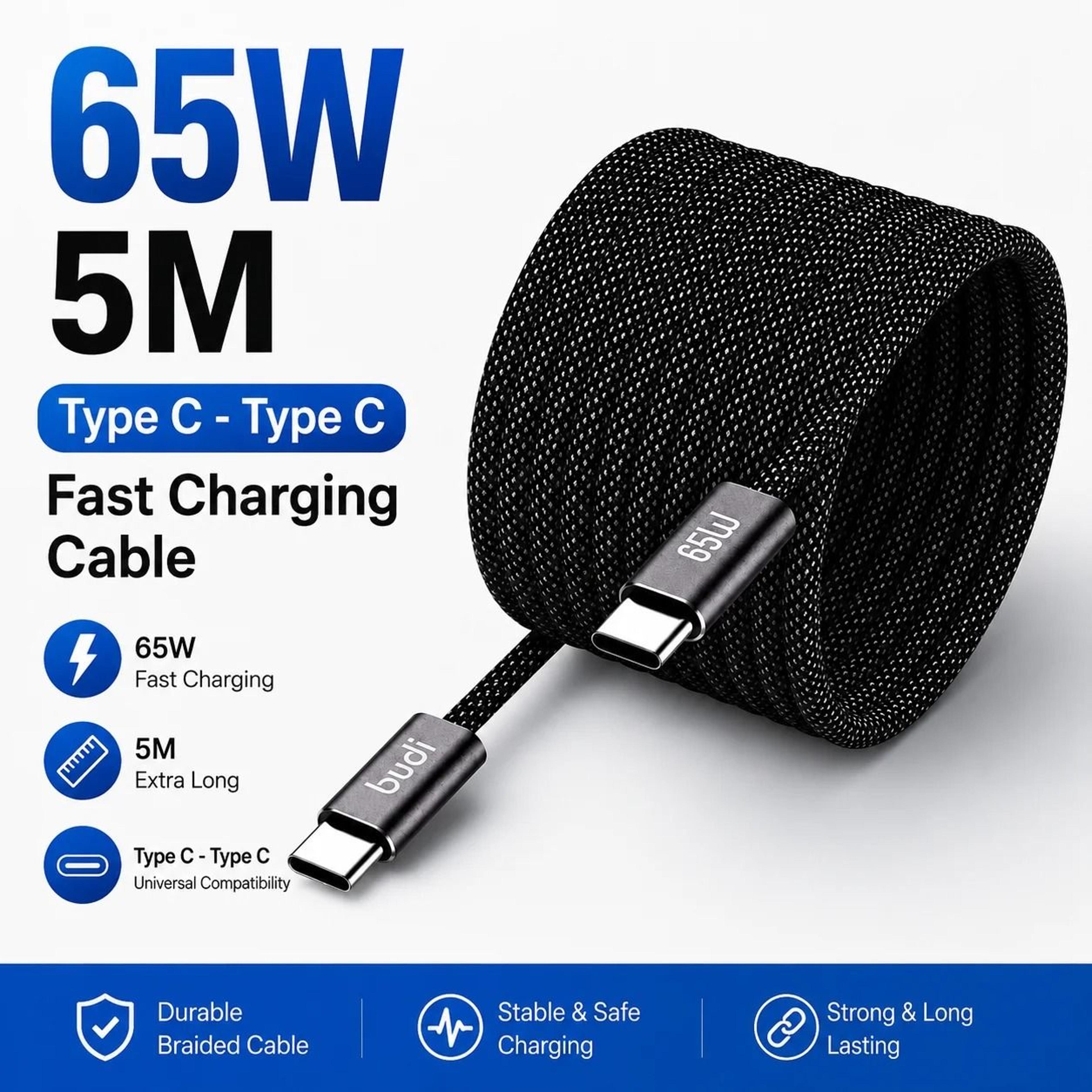 extra-long 65w usb-c to usb-c fast charging cable (16.4ft / 5m) – heavy-duty nylon braided power & data cord