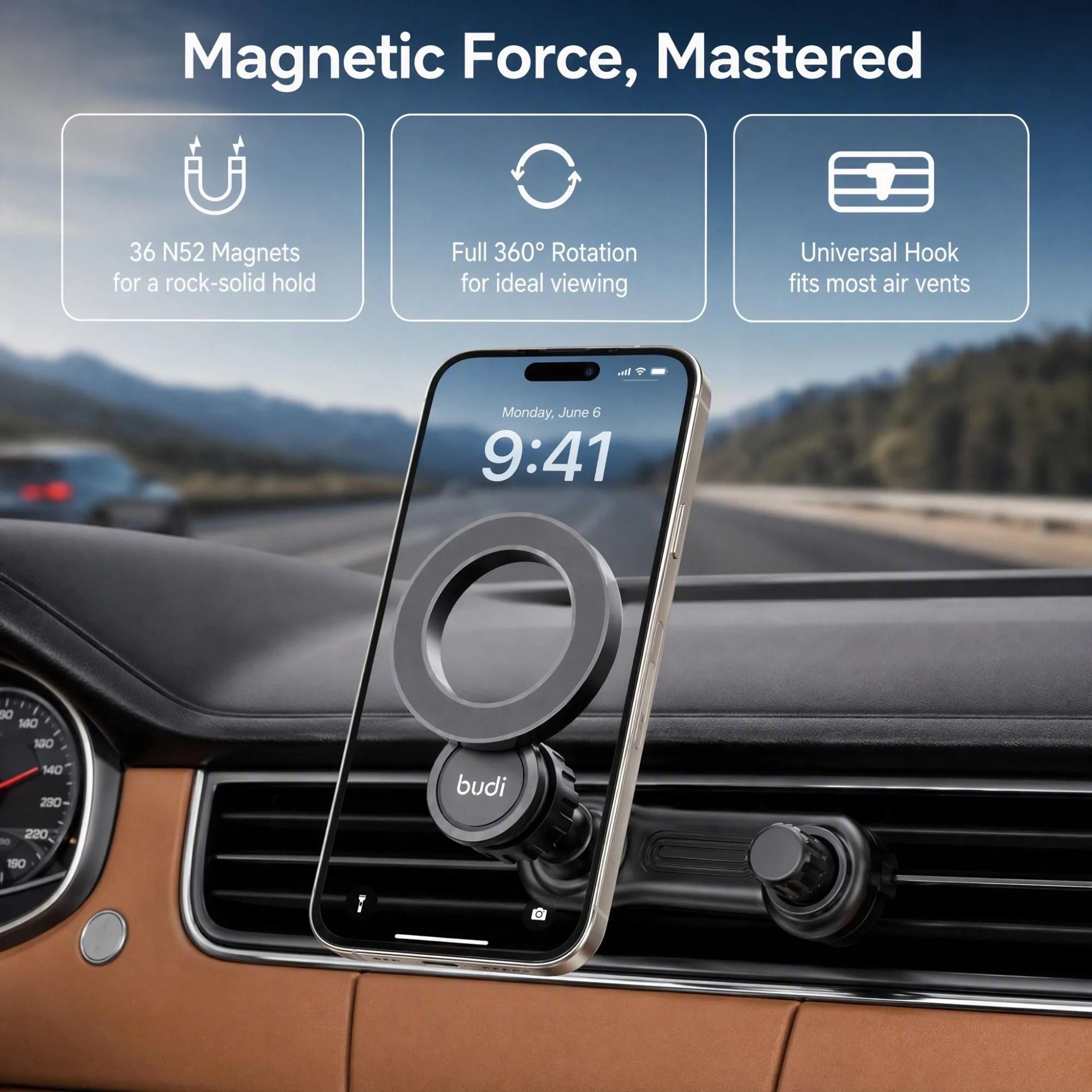 Magnetic Air Vent Car Phone Mount  360 Rotatable Hook Holder With 36 Magnets 2