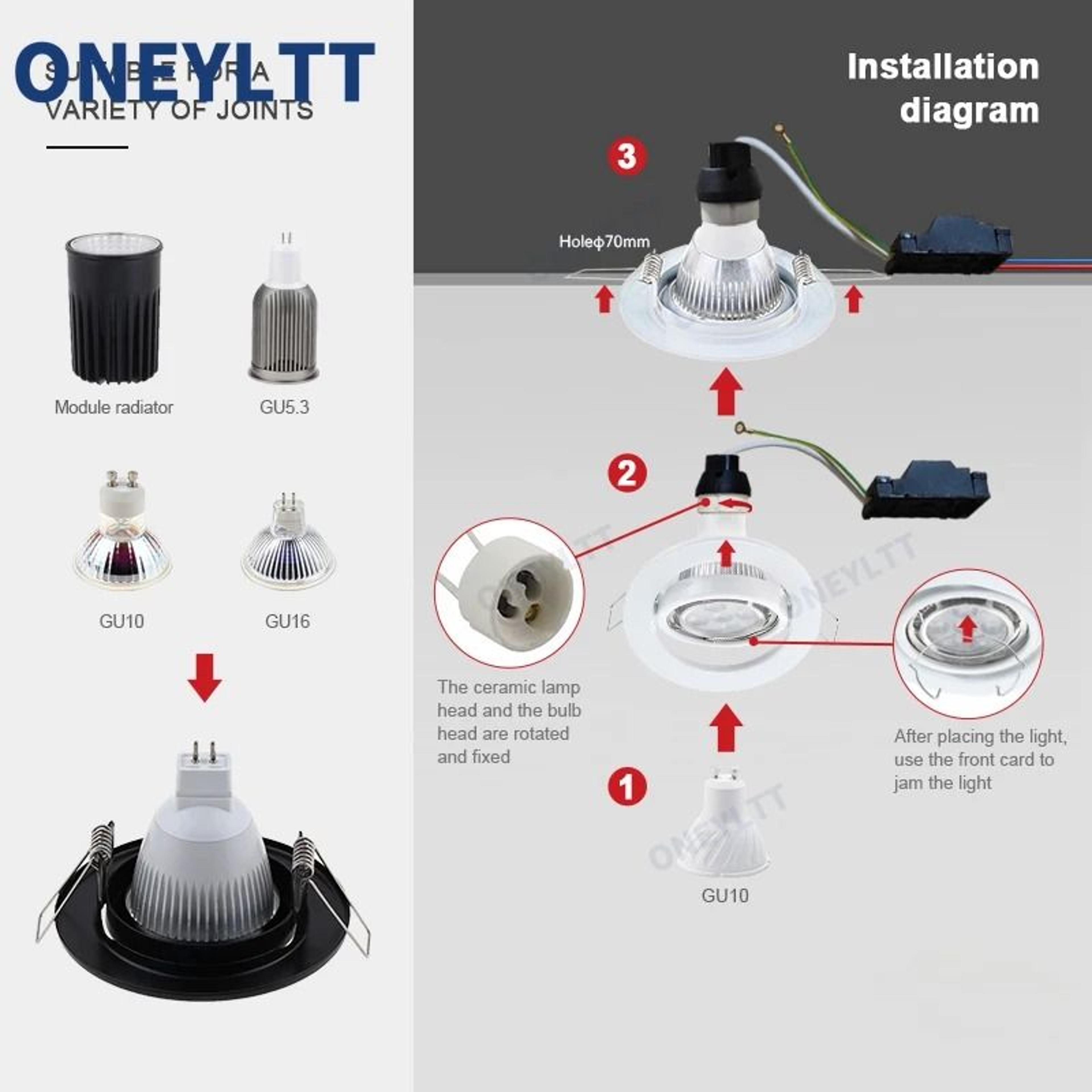 Adjustable Recessed GU10 MR16 Spotlight Frame  70mm Cutout Ceiling Downlight Holder 5