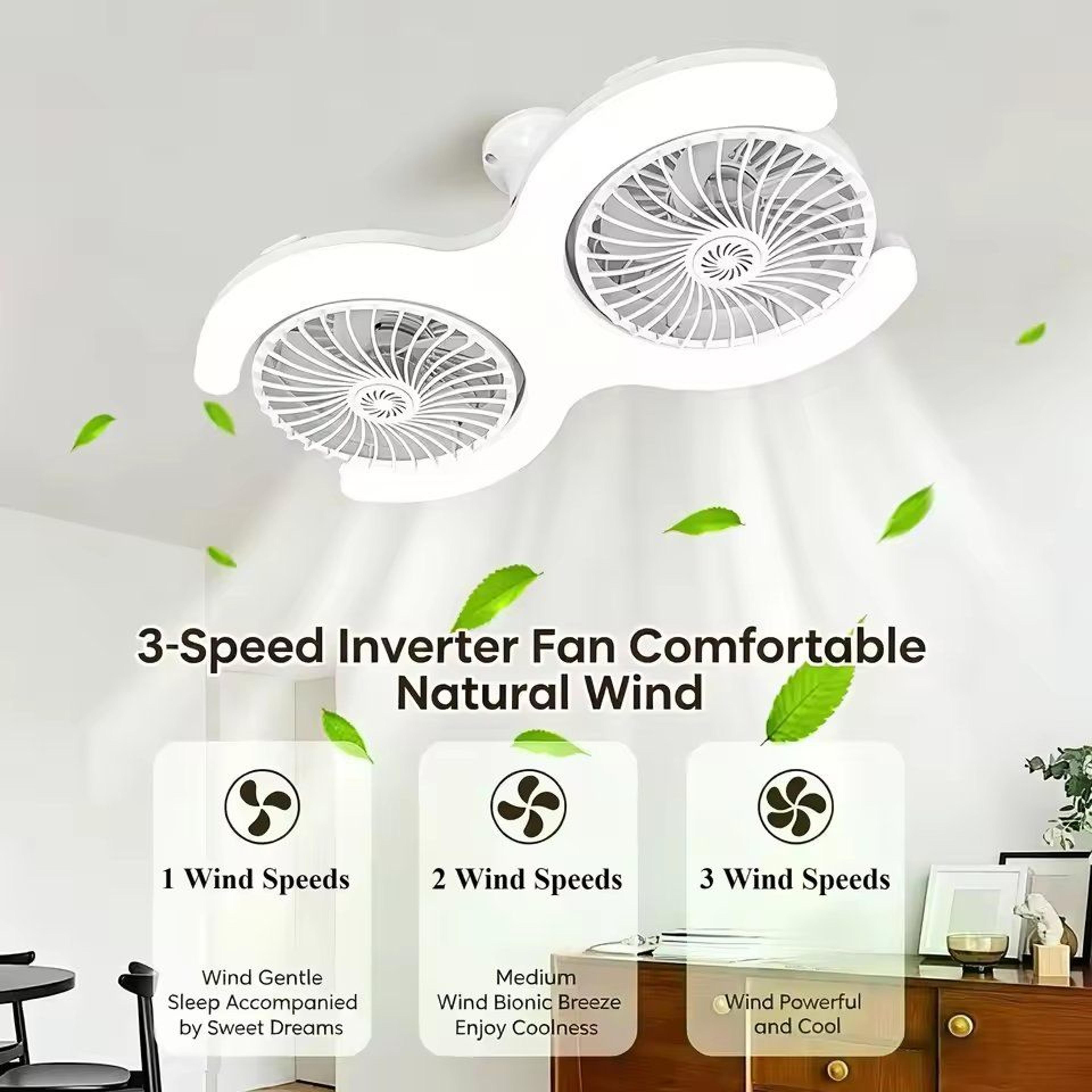 DualHead E27 Socket Ceiling Fan With LED Light  Remote  Silent MultiAngle Airflow Lamp 1