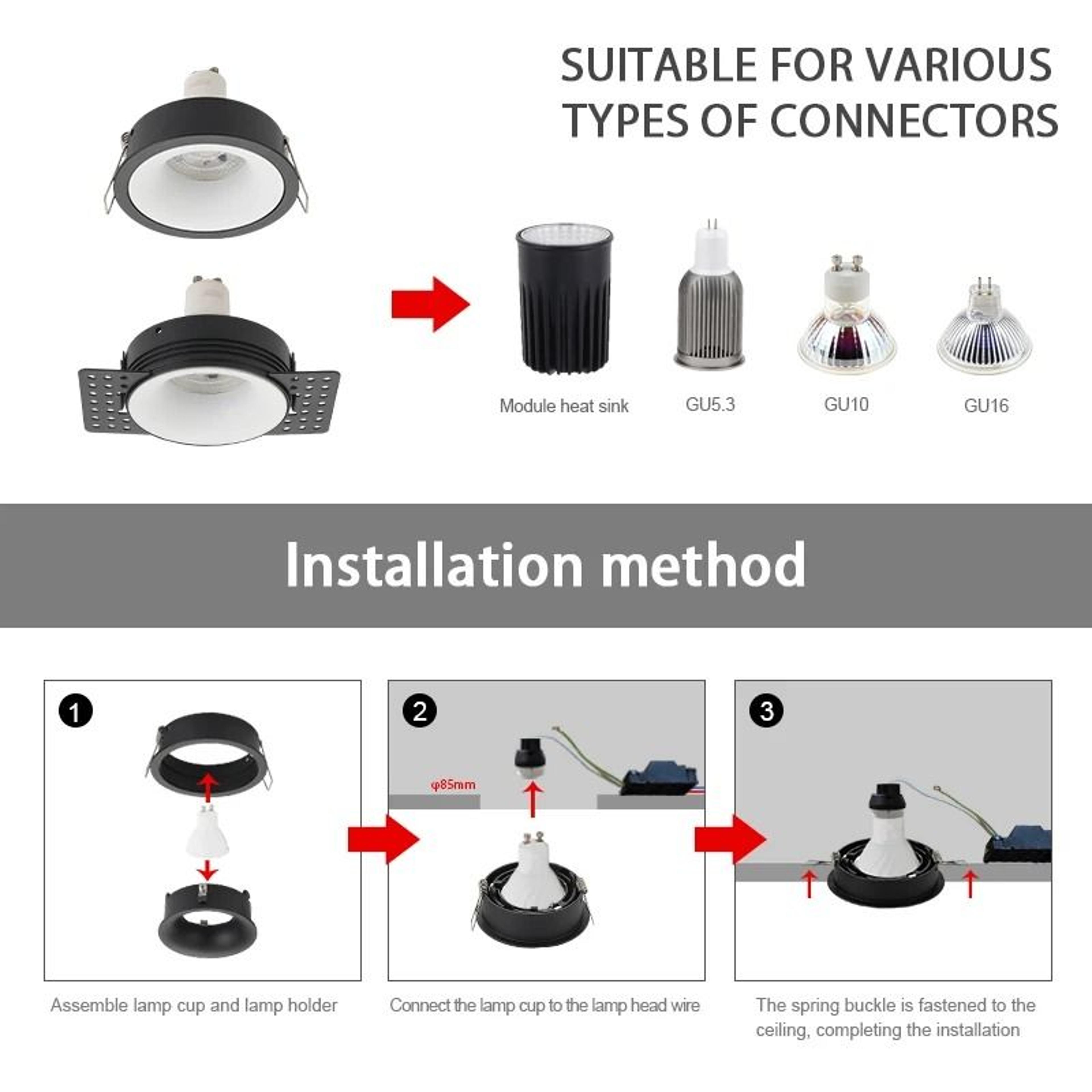 Frameless Recessed GU10 MR16 Downlight Fitting  Adjustable Borderless Round Ceiling Spotlight Frame 2