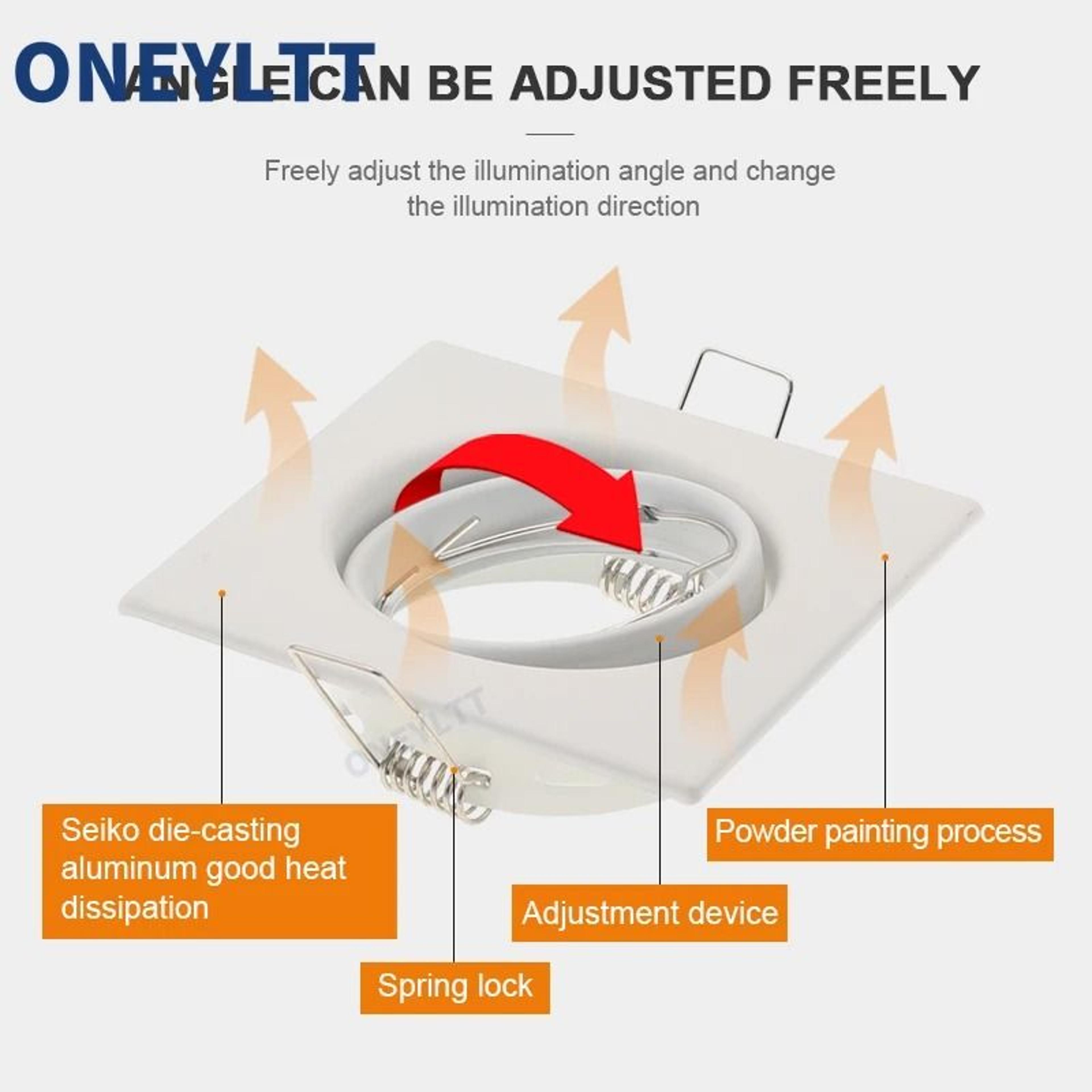 Architectural Square Recessed Spotlight Frame  Adjustable GU10 MR16 Ceiling Downlight Fitting 2