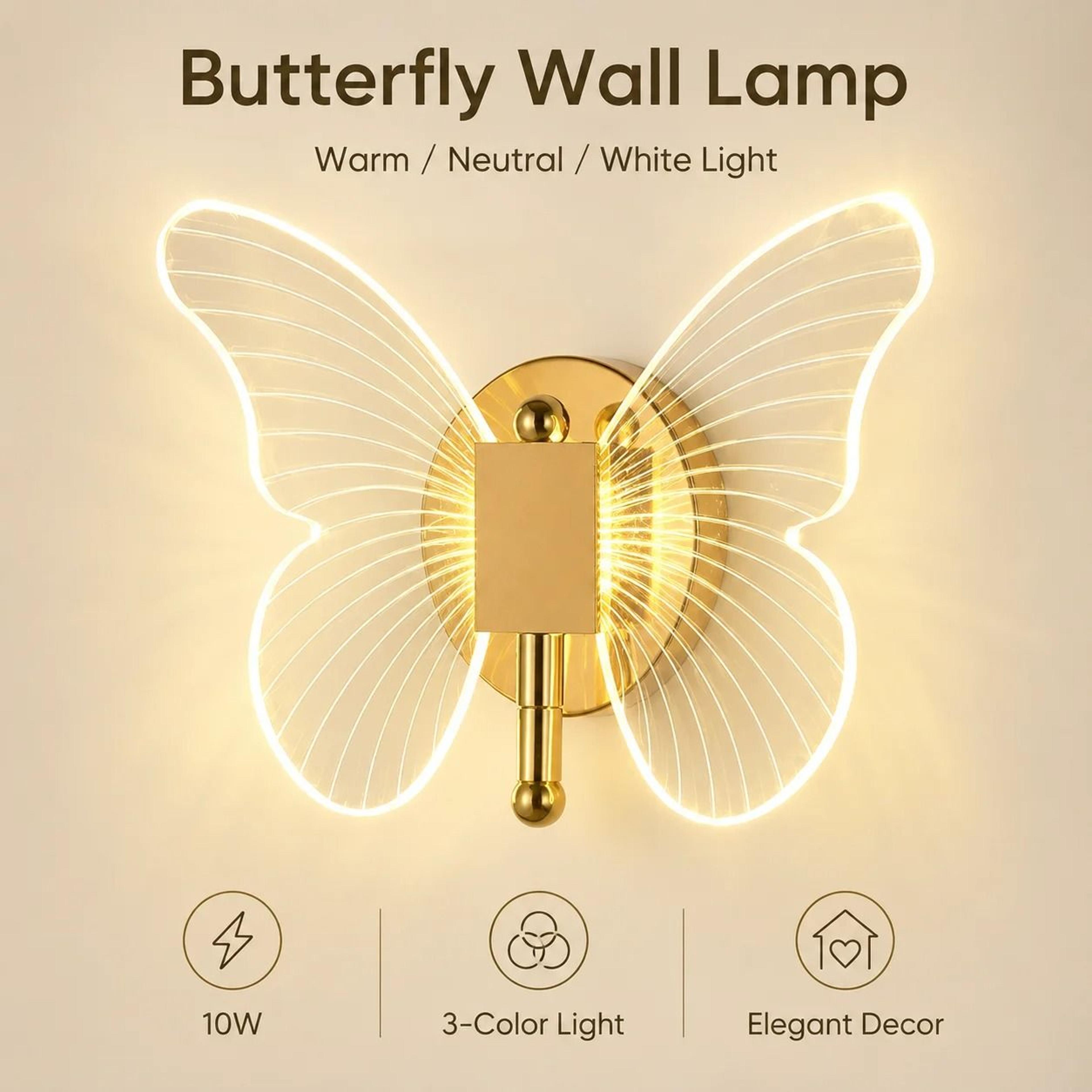modern butterfly led wall sconce – acrylic & metal tricolor dimmable bedside wall lamp