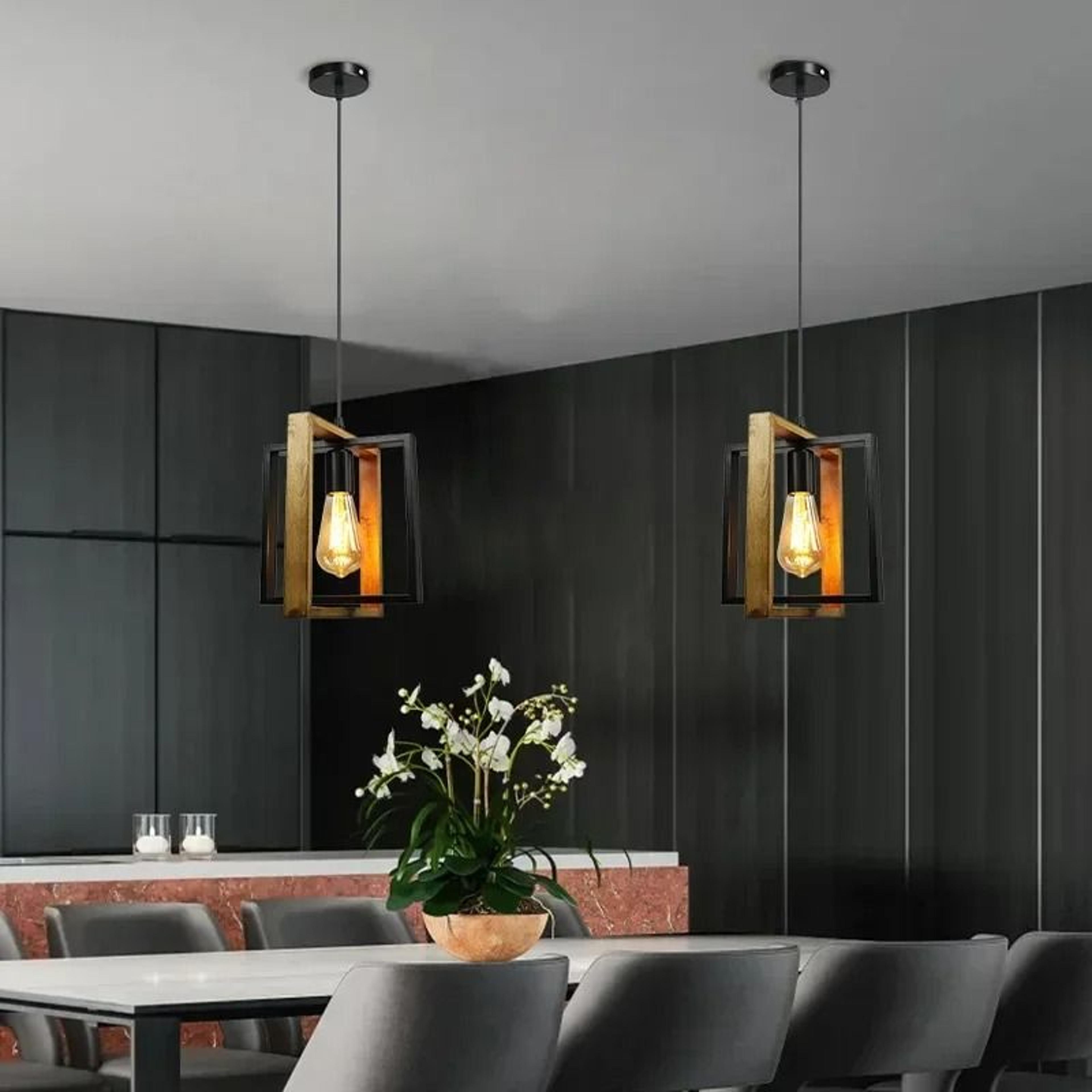 American Retro Wood  Iron Chandelier  Vintage Industrial Pendant Hanging Light 1
