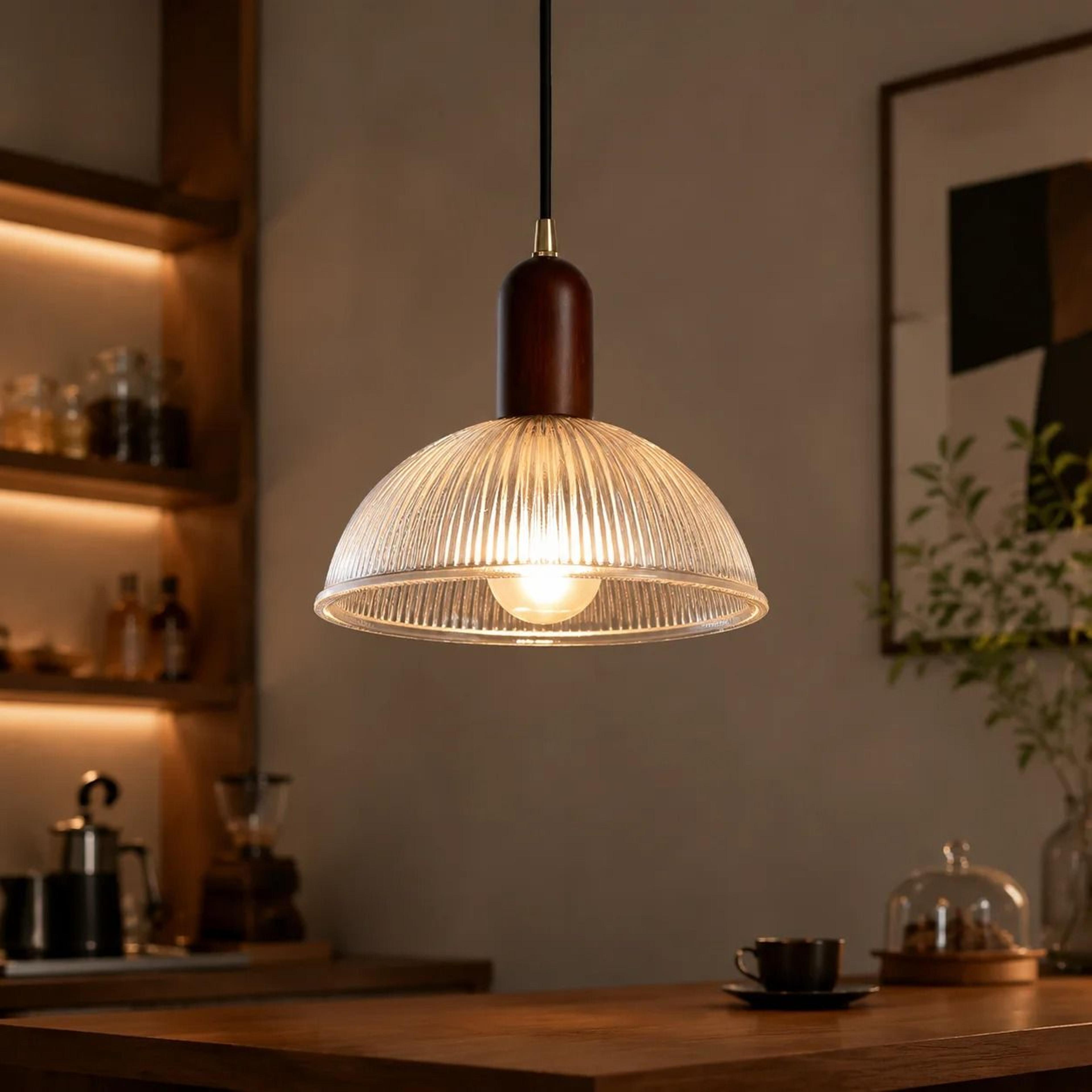 Vintage Modern Glass  Wood Pendant Light  Nordic Retro Hanging Lamp For Dining Room Kitchen Island  2
