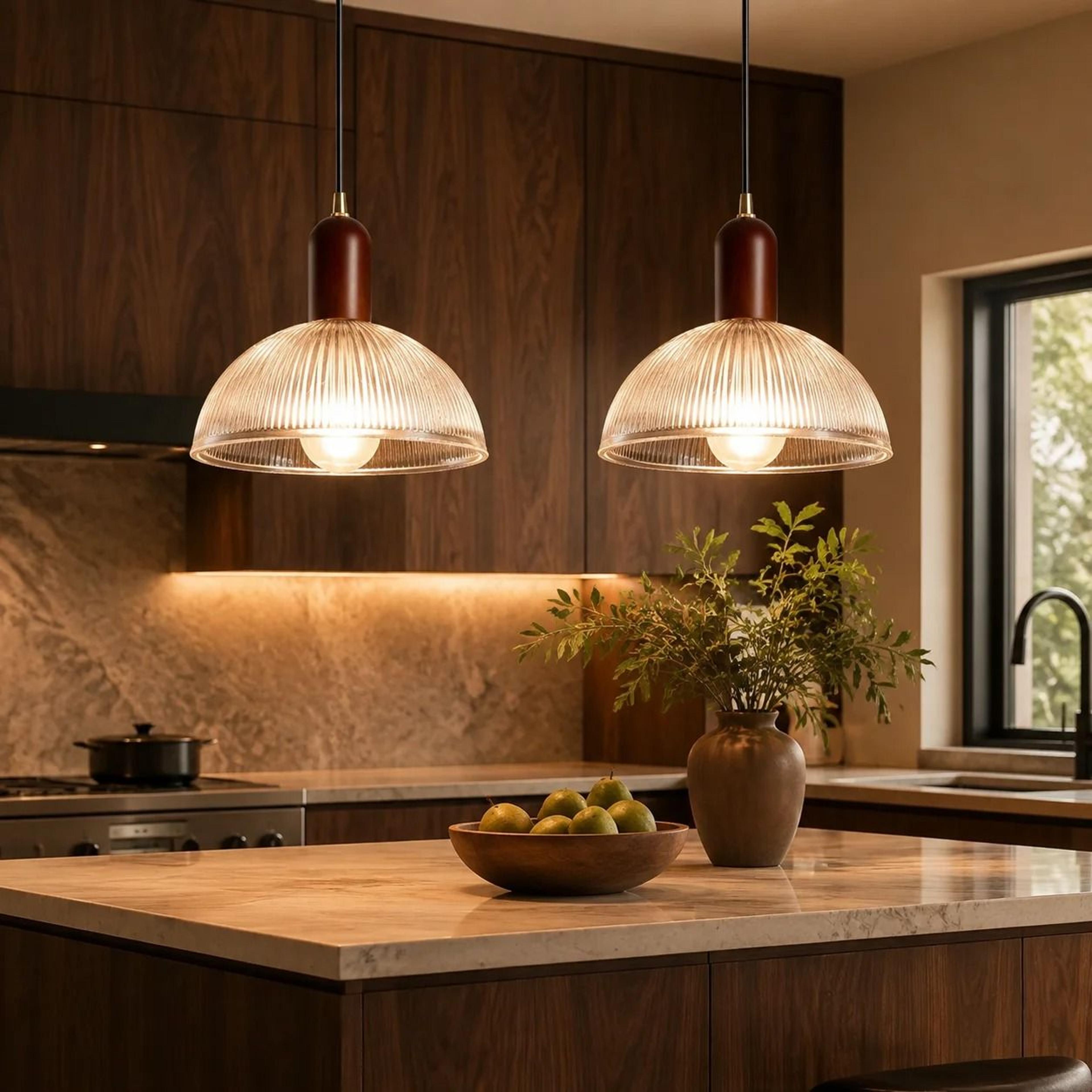 Vintage Modern Glass  Wood Pendant Light  Nordic Retro Hanging Lamp For Dining Room Kitchen Island  1