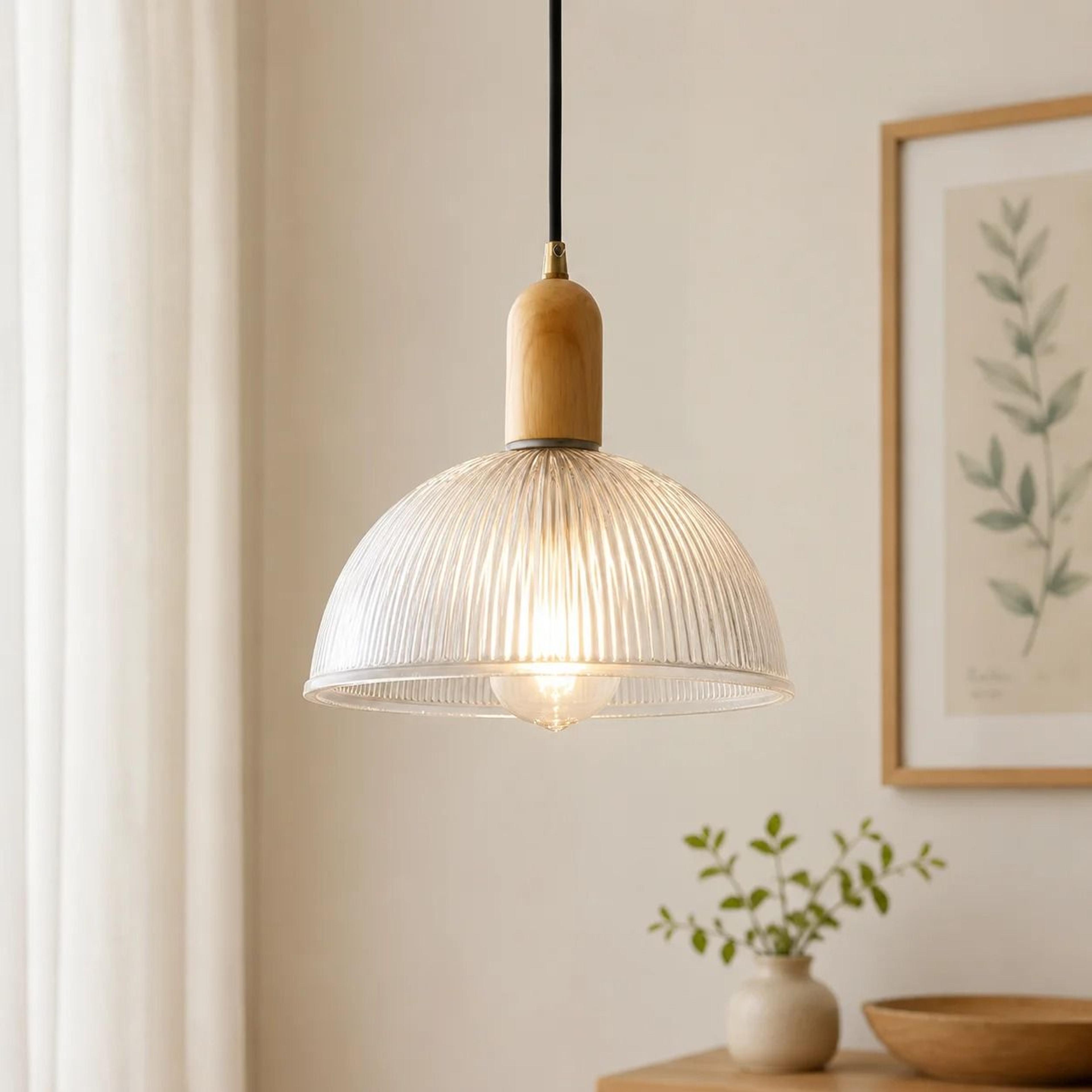 Vintage Modern Glass  Wood Pendant Light  Nordic Retro Hanging Lamp For Dining Room Kitchen Island  4