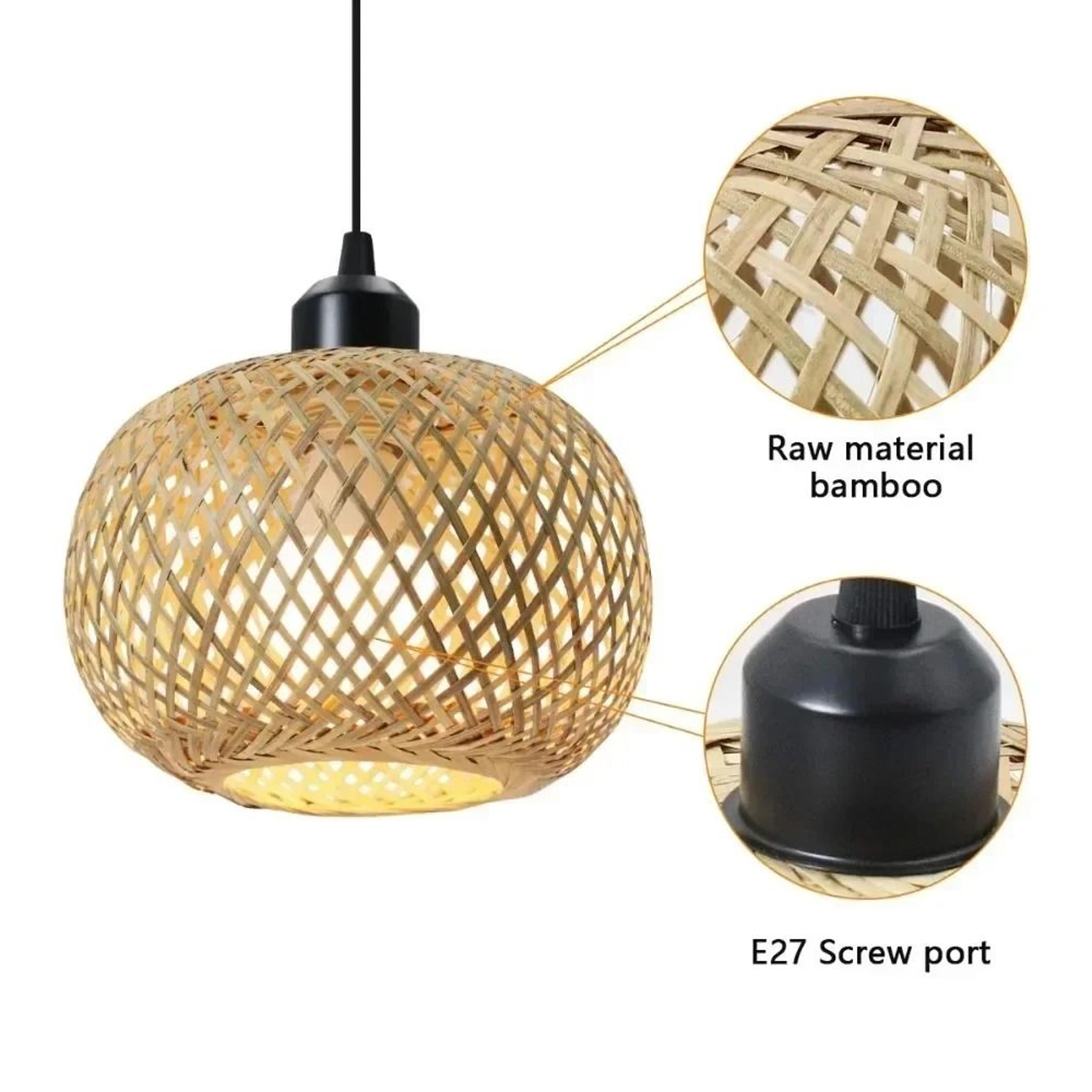 HandWoven Round Bamboo Ball Pendant Light  Retro Rattan Spherical Chandelier For Dining Room Bedroo 3