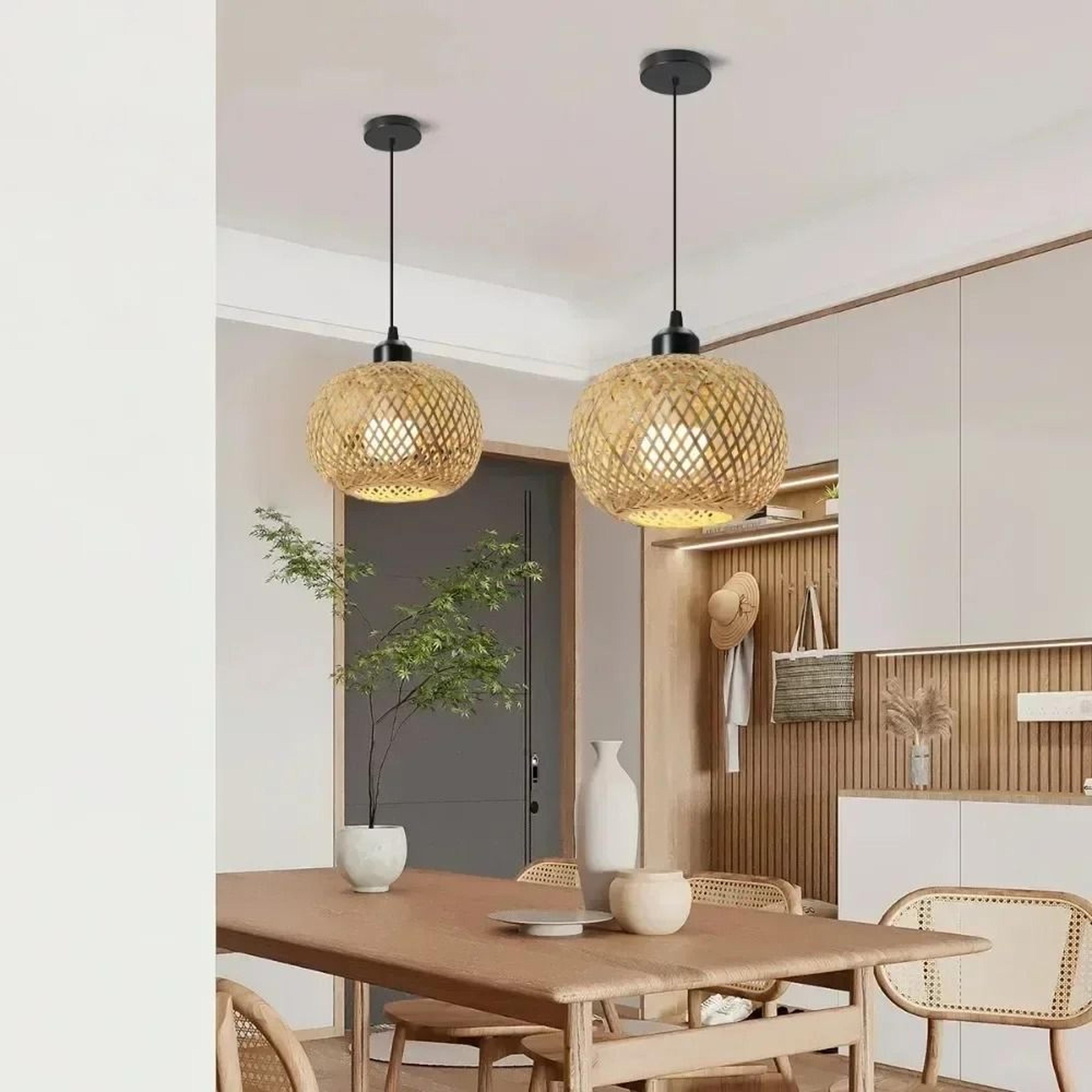 hand-woven round bamboo ball pendant light – retro rattan spherical chandelier for dining room, bedroom & cafe