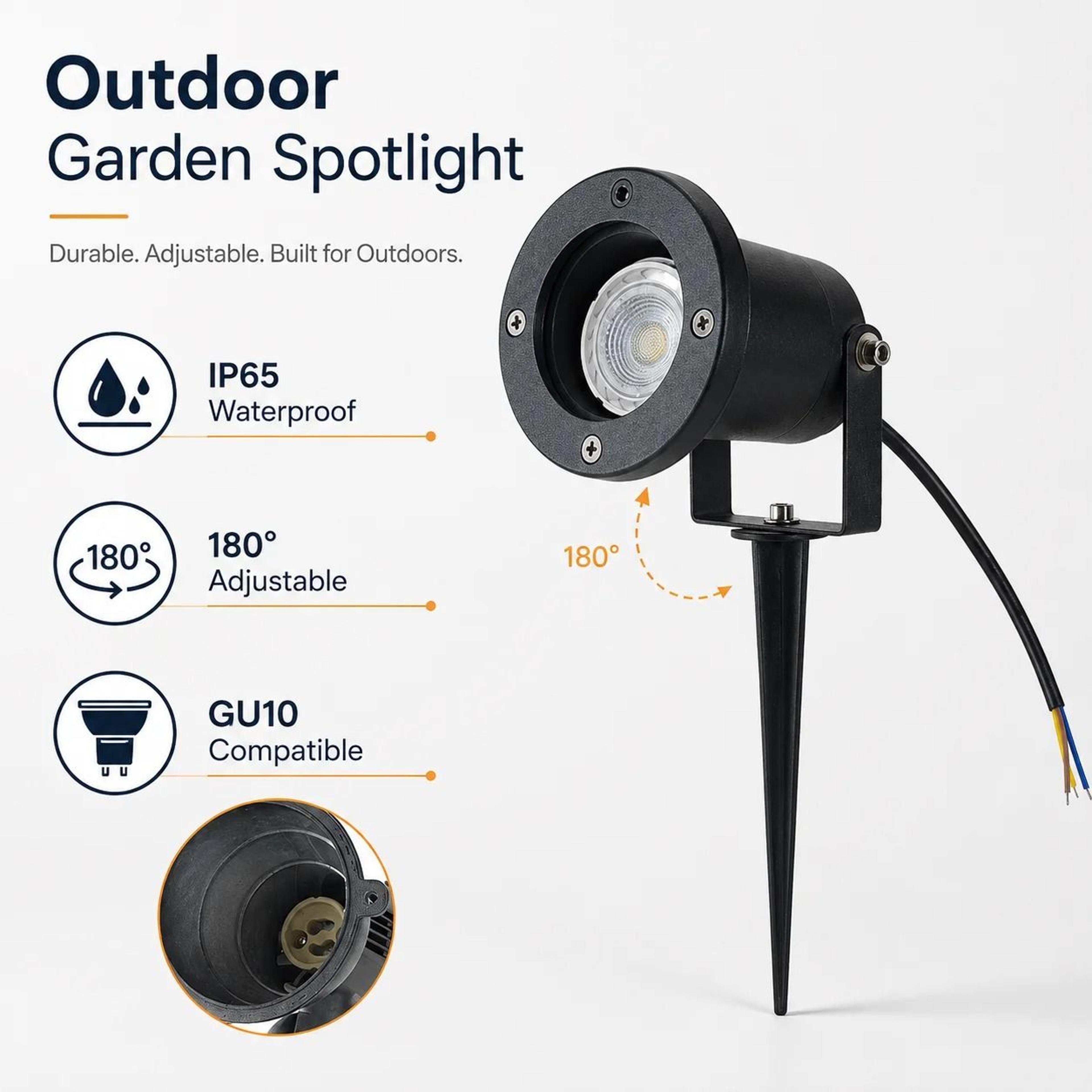 outdoor waterproof garden lawn spike light – gu10 mr16 landscape spotlight for path, tree & yard uplighting