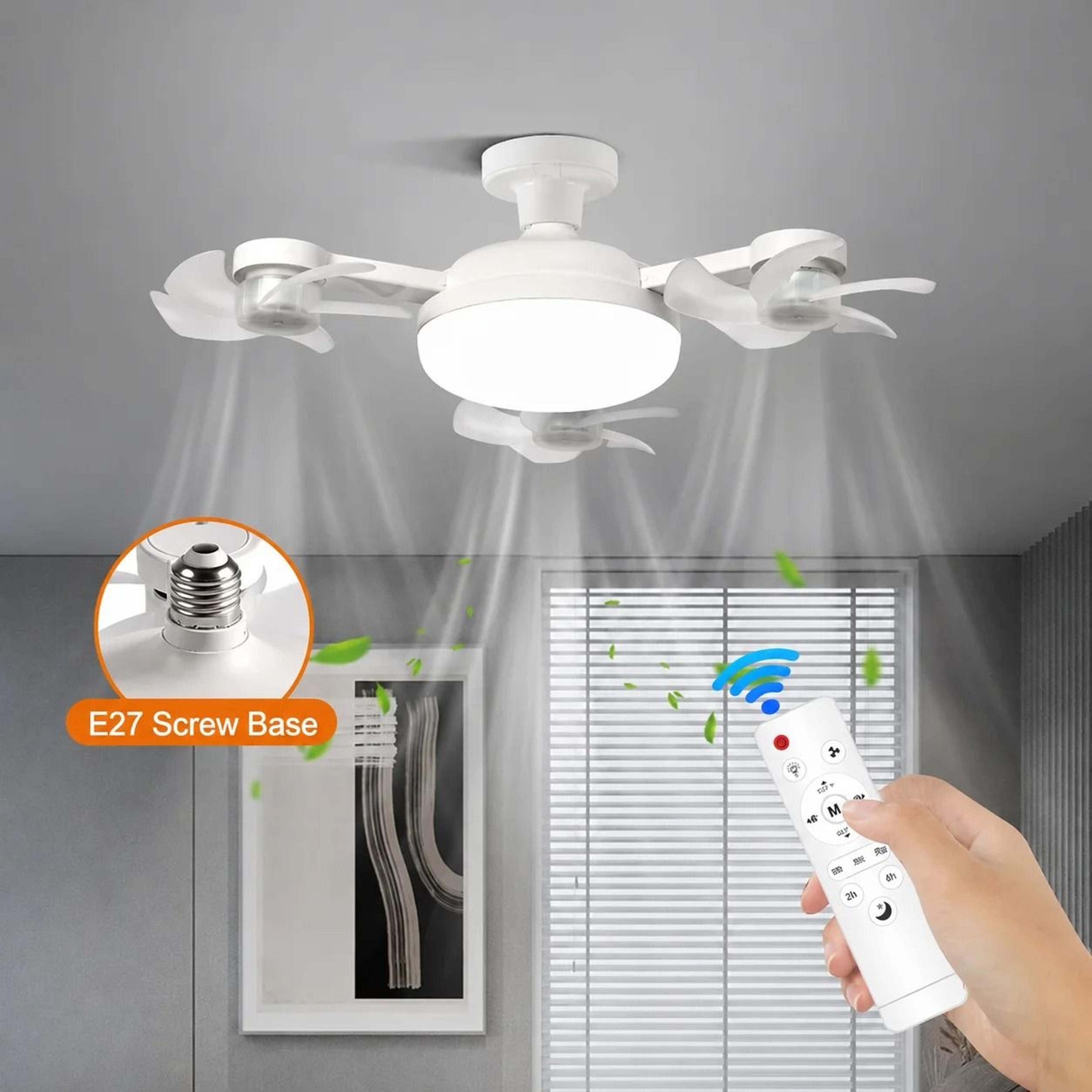 2-in-1 drone-design e27 ceiling fan light – 60w silent remote control socket fan lamp for home & restaurant