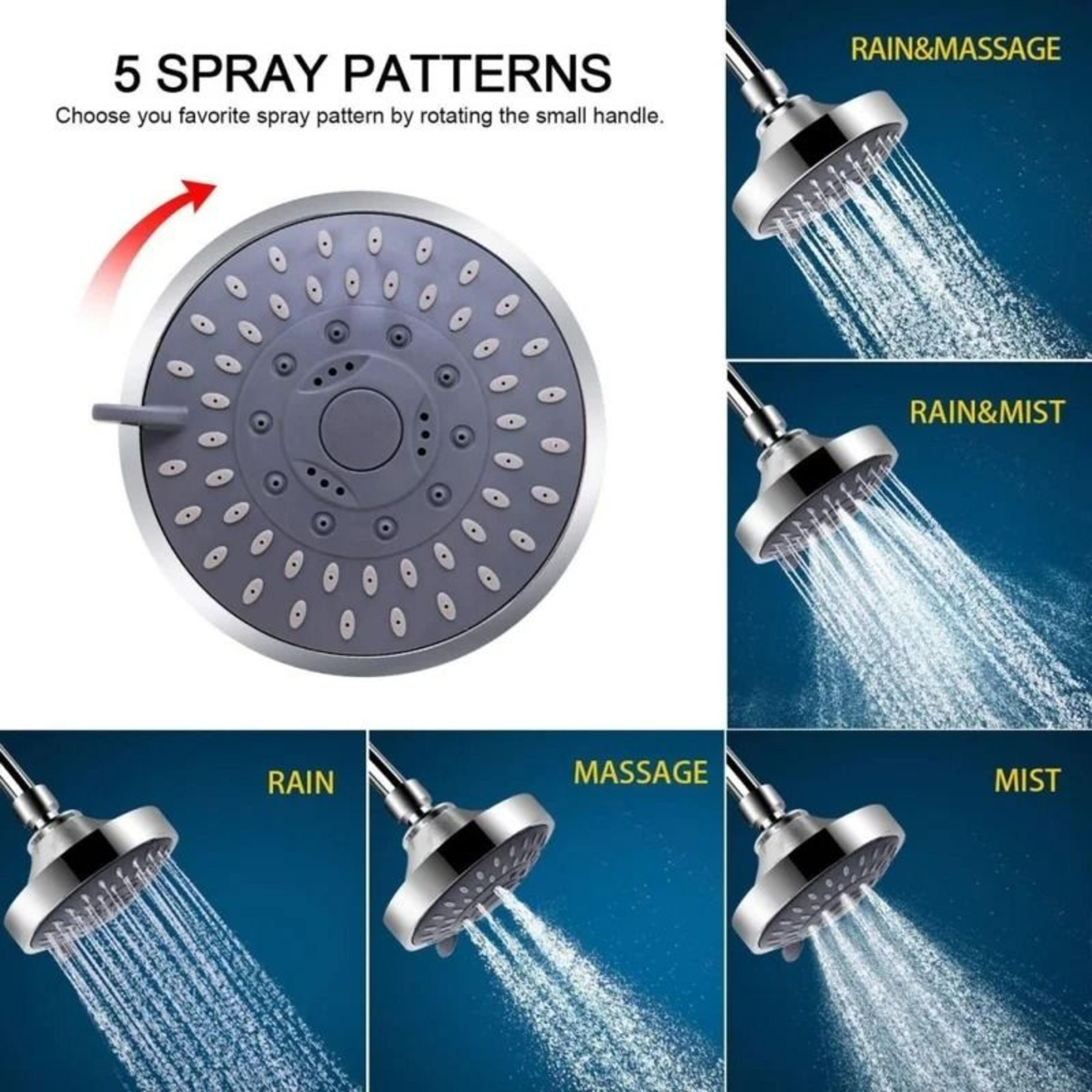 5Mode High Pressure Fixed Showerhead  4Inch High Flow Bathroom Rain Sprayer Replacement 1