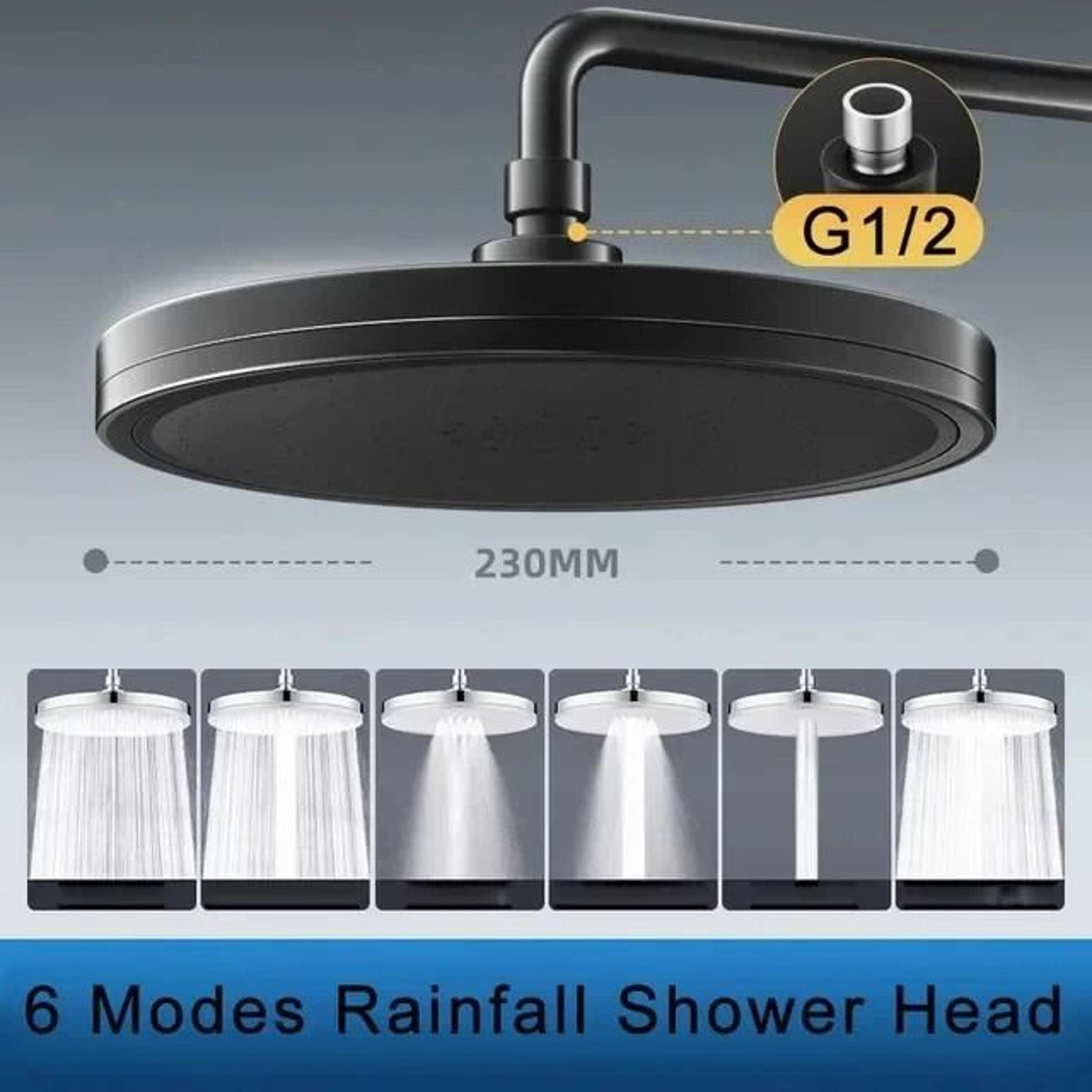 230mm Large Panel Rainfall Showerhead  6Mode High Pressure Supercharged Bathroom Top Rain Shower 8