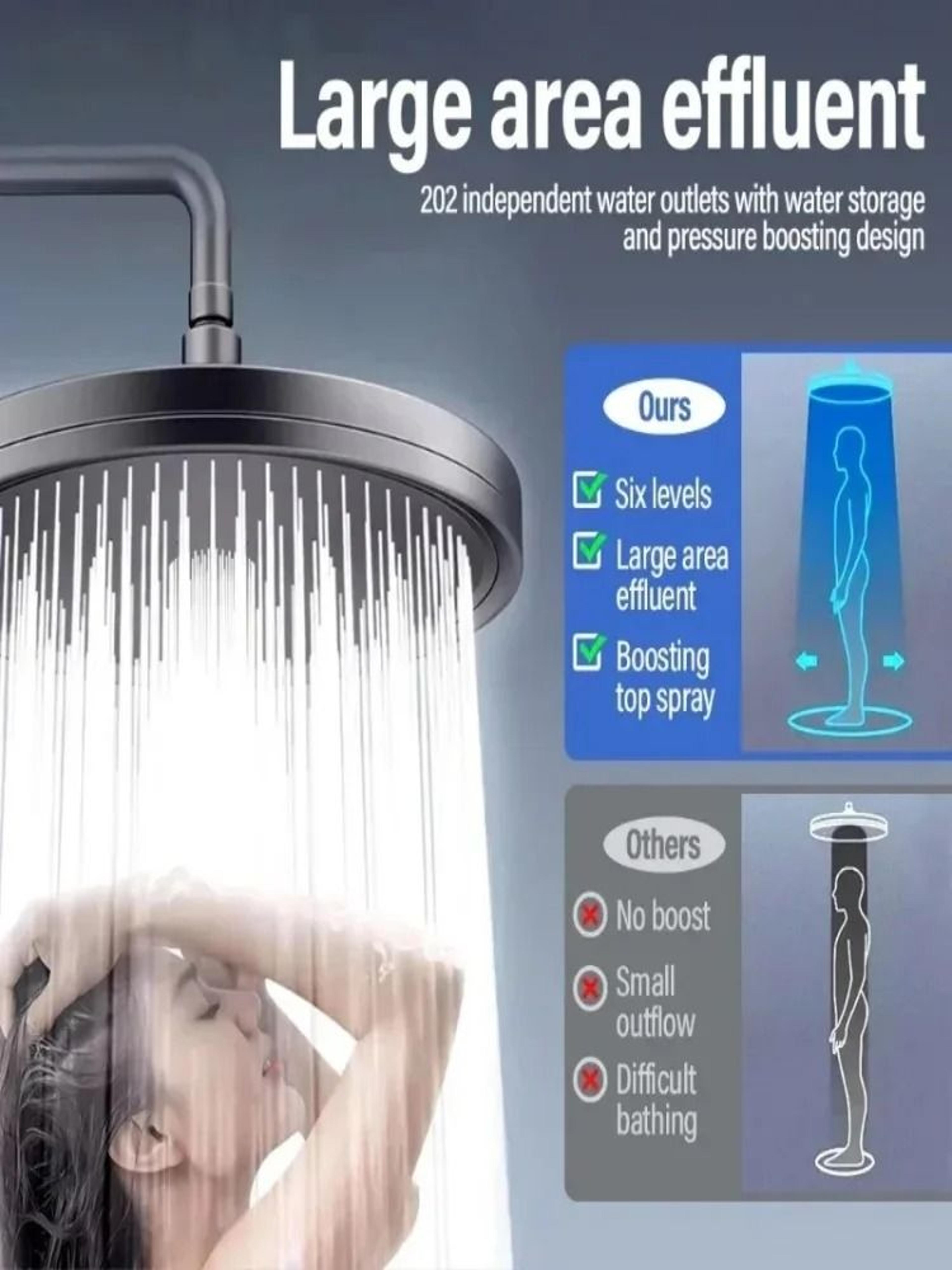 230mm Large Panel Rainfall Showerhead  6Mode High Pressure Supercharged Bathroom Top Rain Shower 4