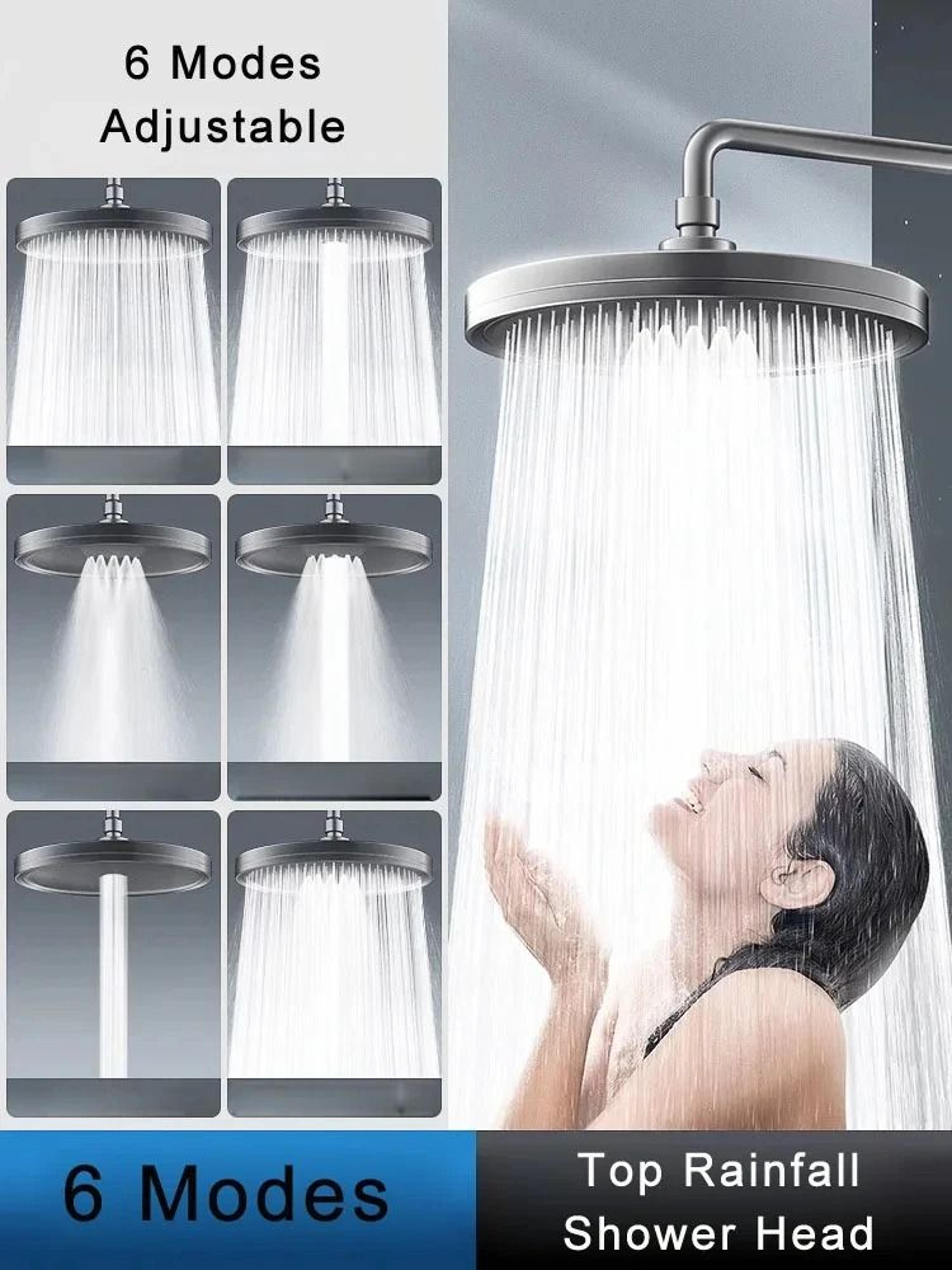 230mm large panel rainfall showerhead – 6-mode high pressure supercharged bathroom top rain shower