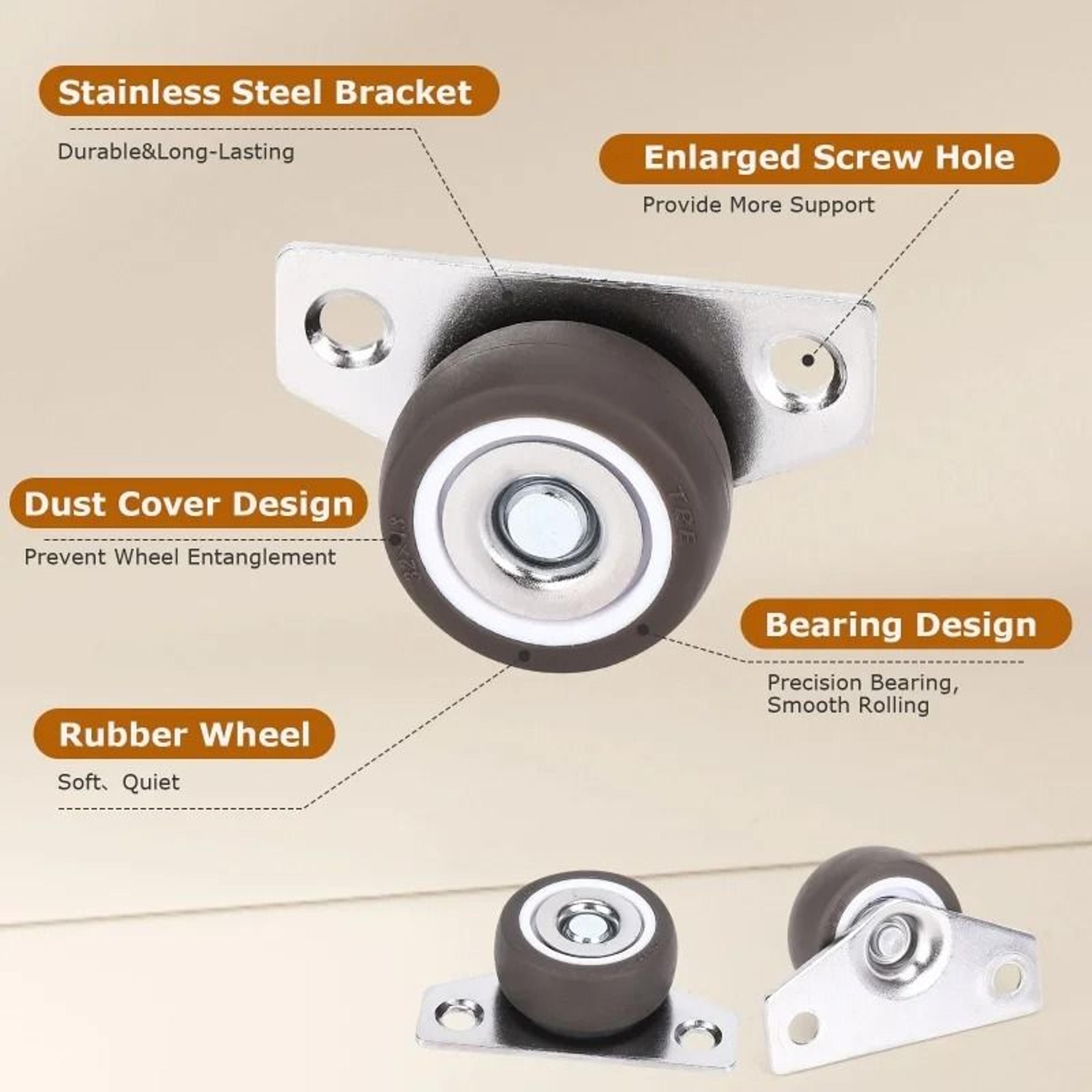 SideMount Silent Mini Caster Wheels  125Inch TPE Rubber LowProfile Furniture Pulley Rollers 4