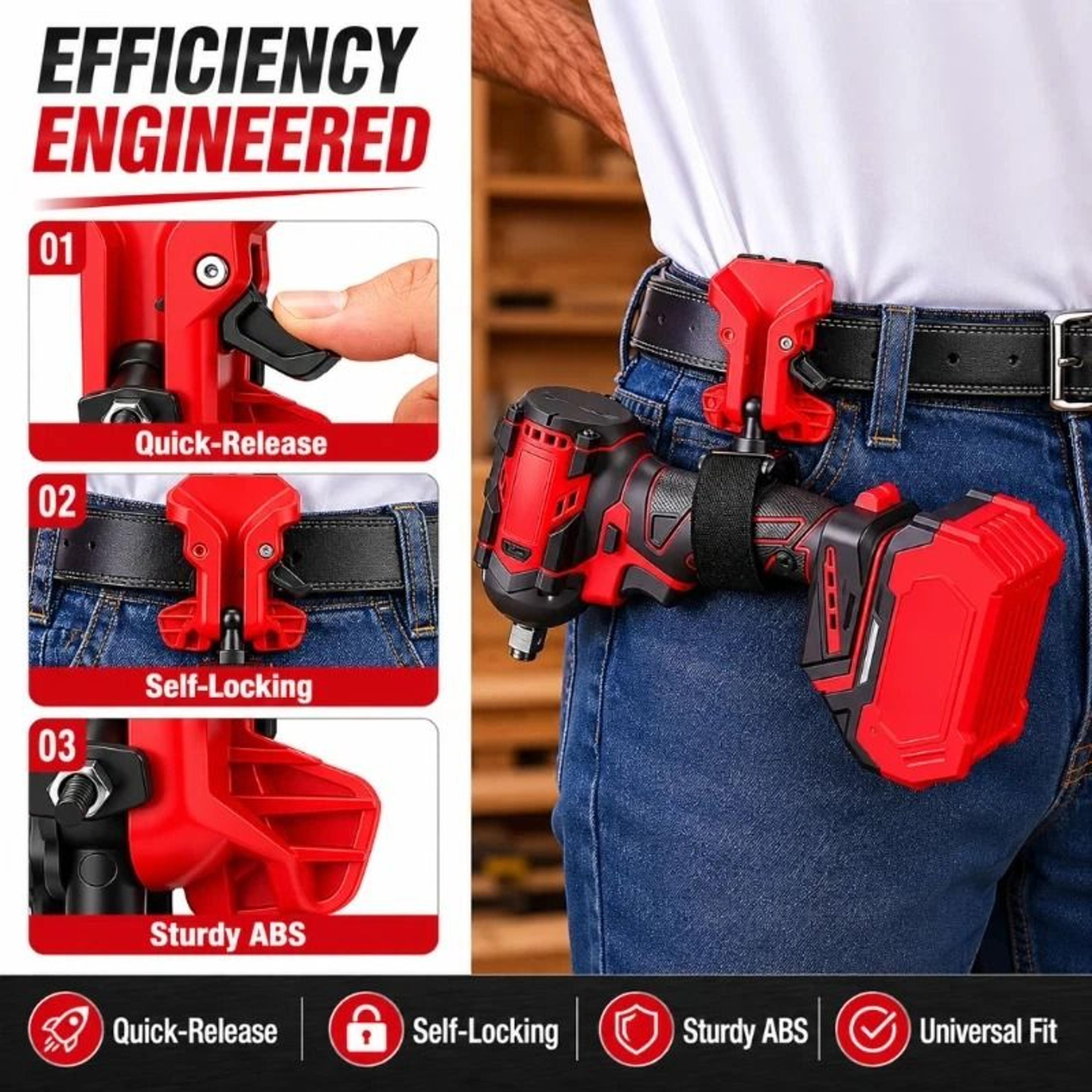 3Pack SelfLocking Drill Holder Belt Clips  QuickRelease Electric Tool Holster  Organizer 1