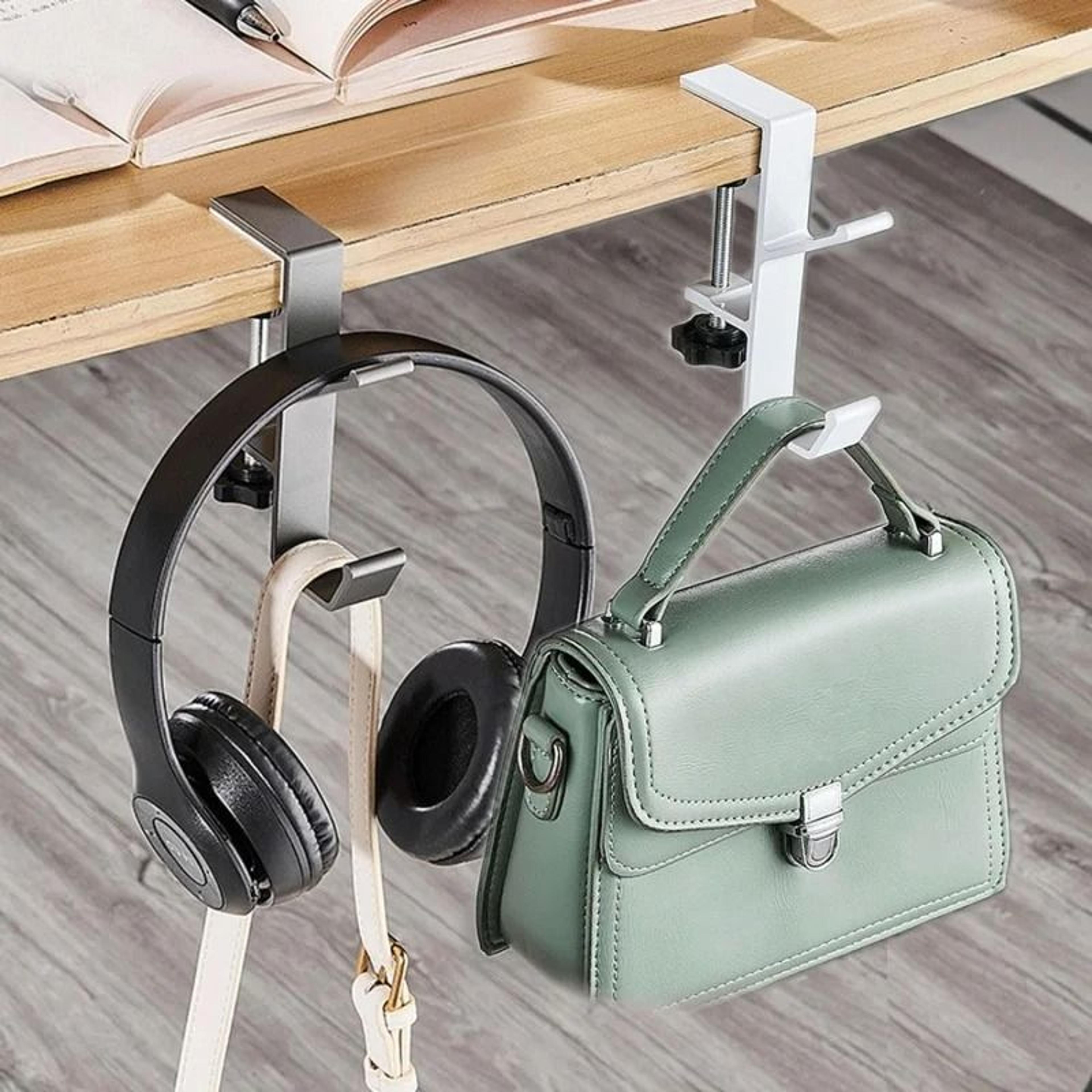 MultiFunctional Table Edge Double Hook  PunchFree Adjustable Desk Hanger For Backpacks  Bags 1