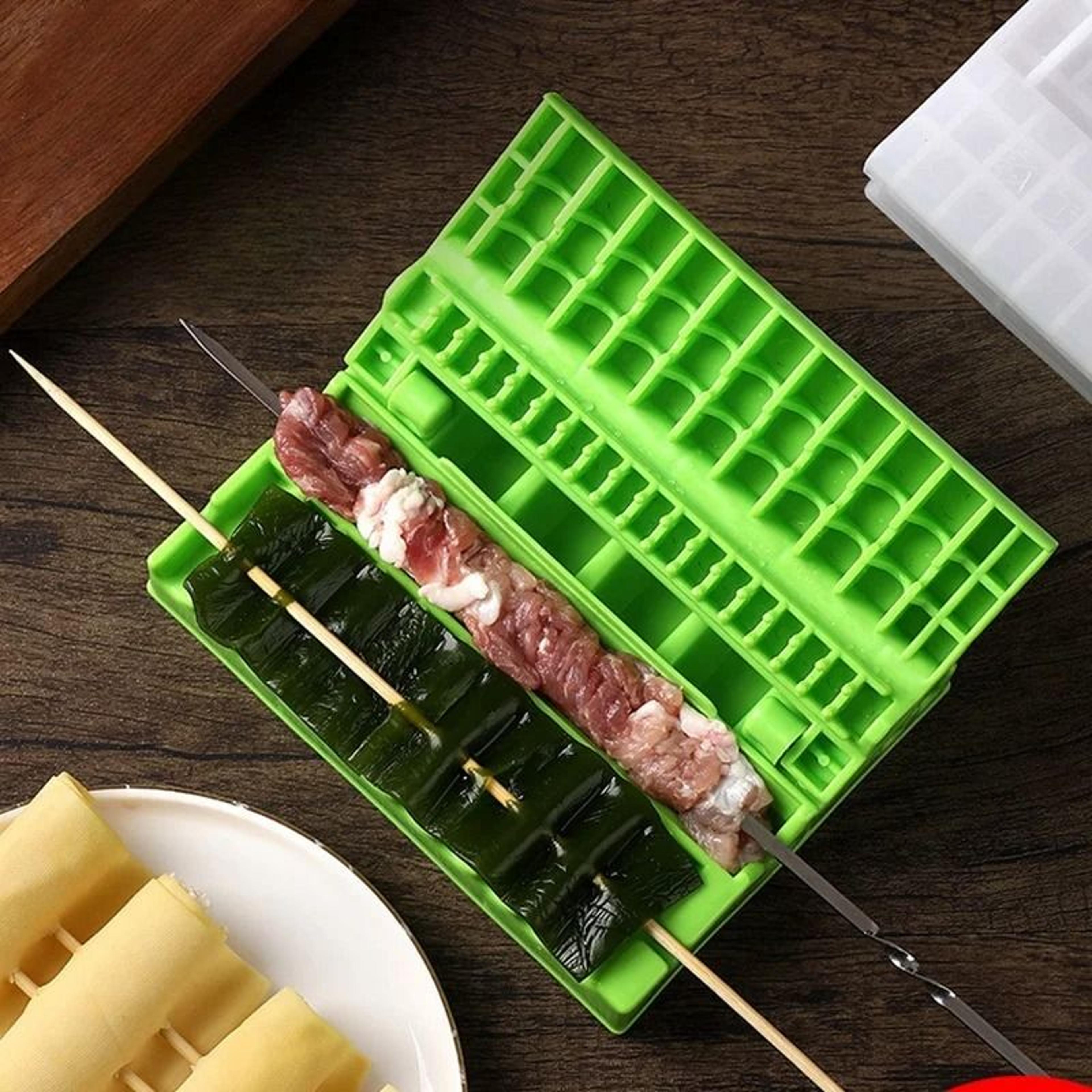Double Row Kebab Maker Press  Quick BBQ Meat Skewer Prep Tool For Grill  Camping 2