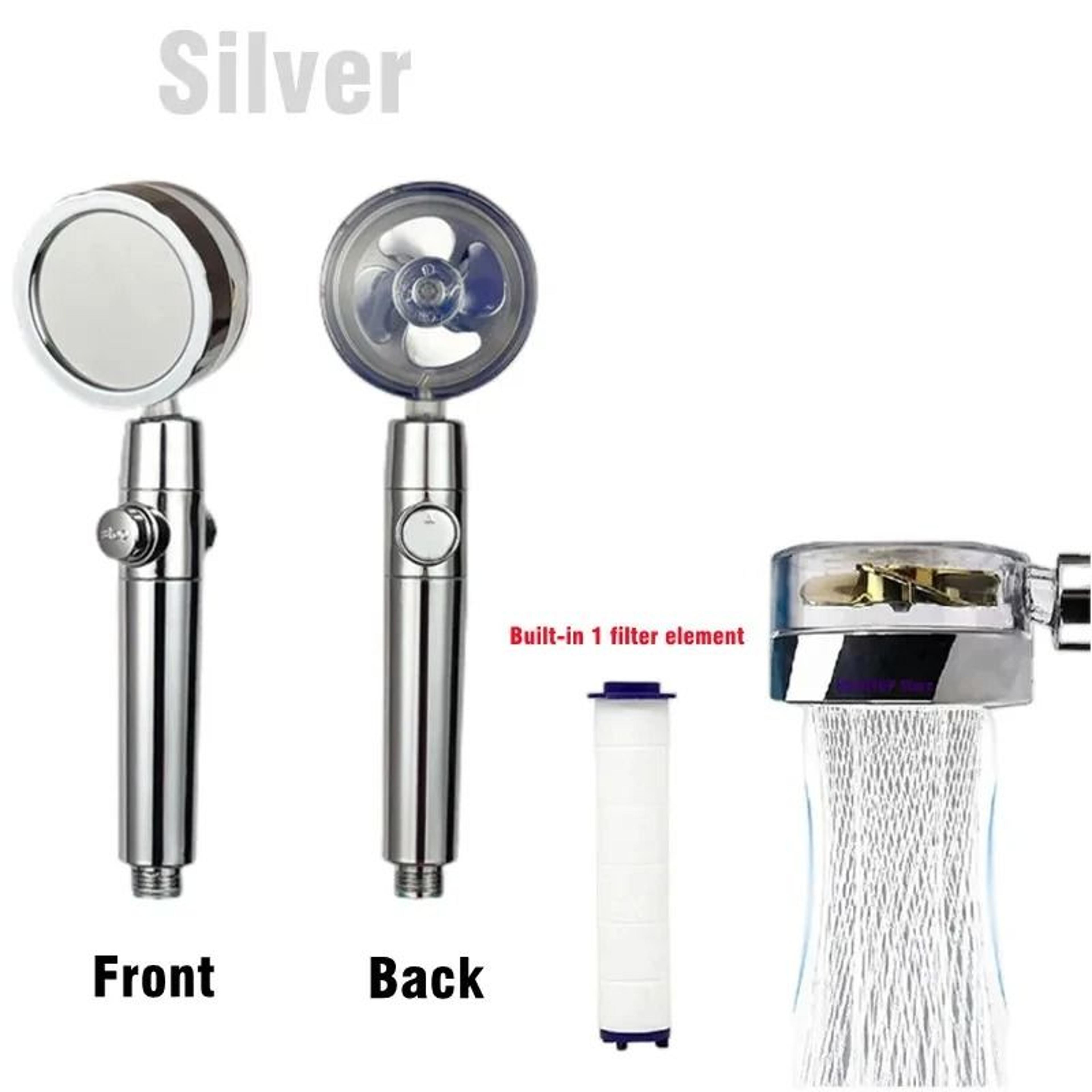 Handheld 360Degree Rotating Turbo Fan Shower Head  HighPressure WaterSaving Filtered Spray 8