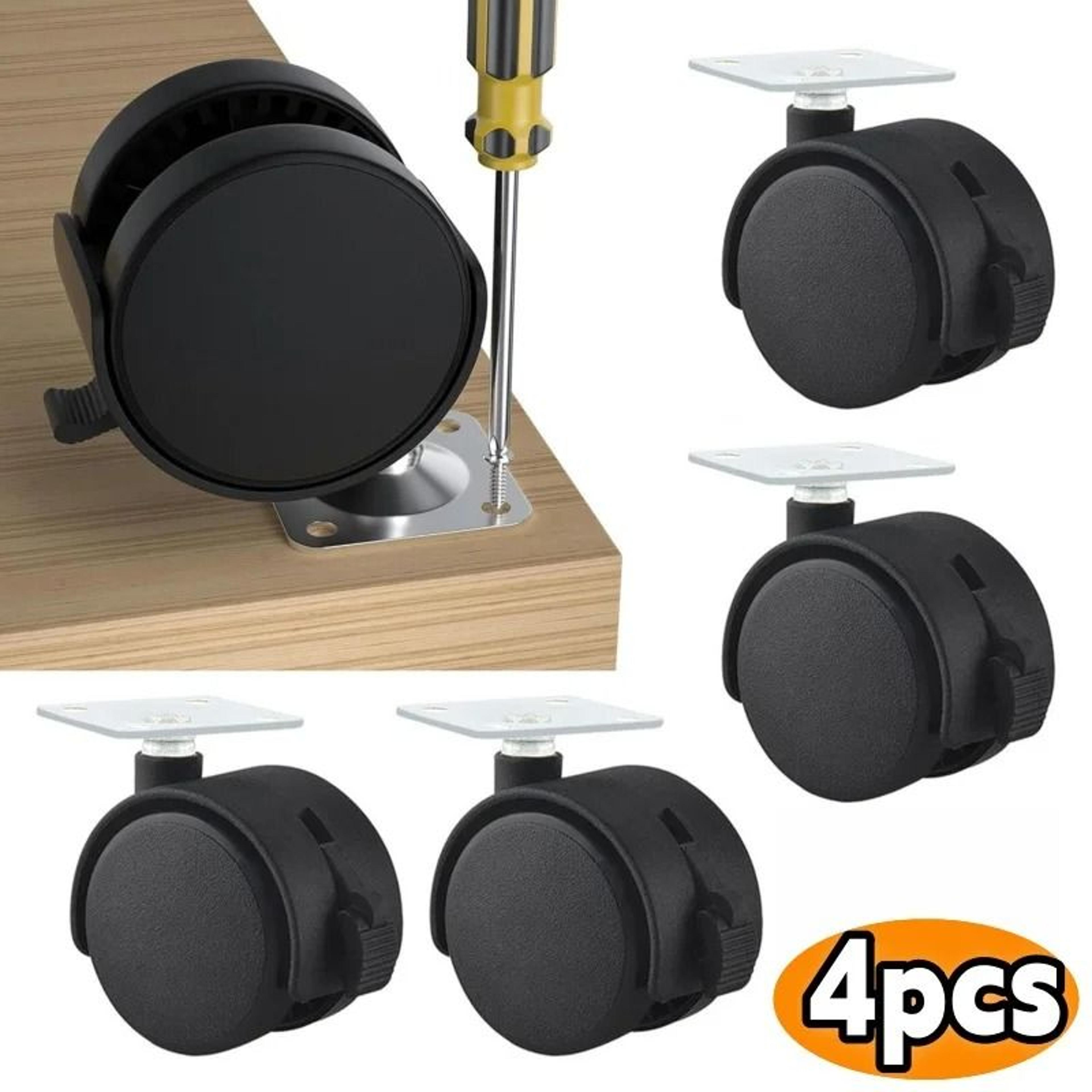4-pack 1.5-inch mute flat caster wheels – 360° swivel locking furniture casters with top plate & brakes