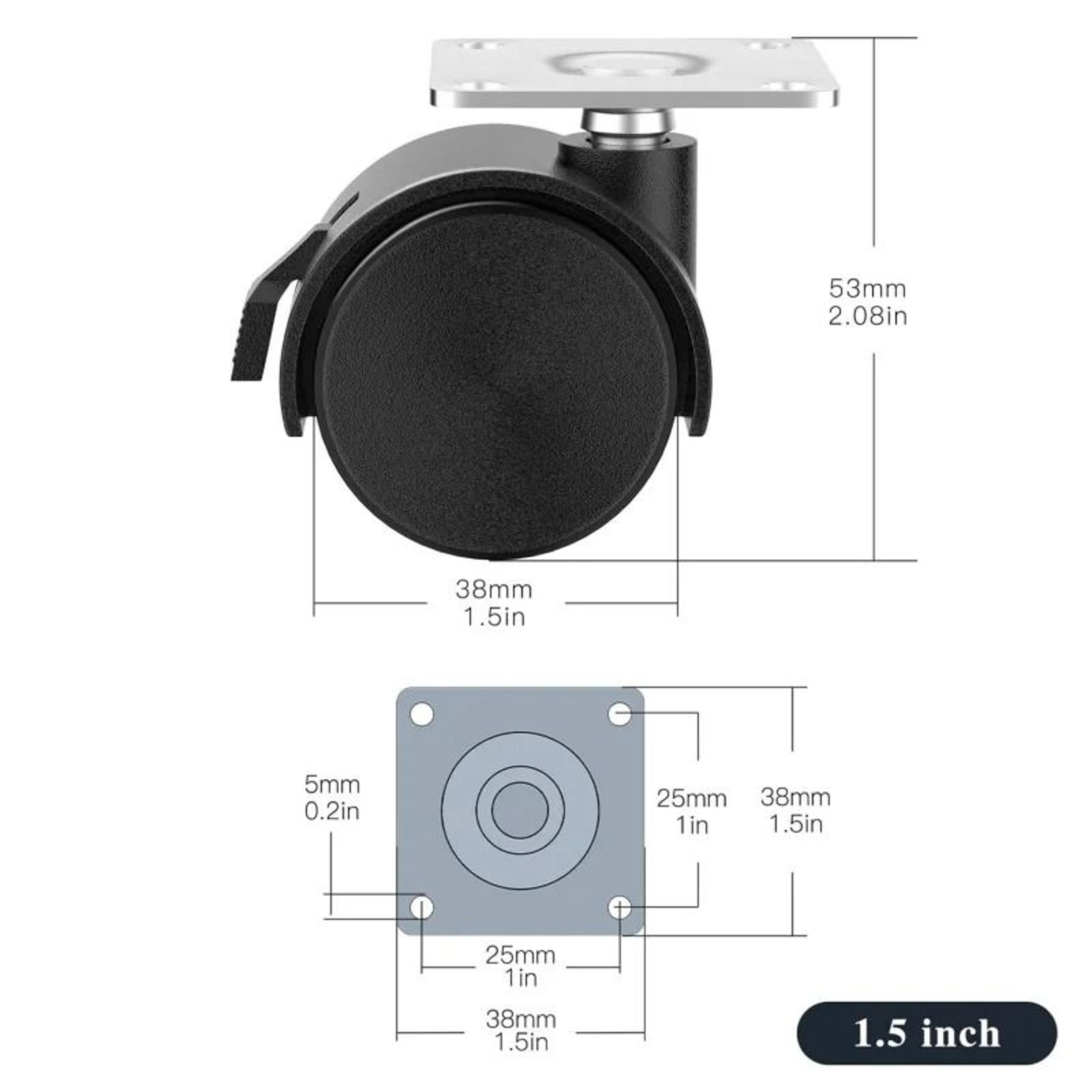4Pack 15Inch Mute Flat Caster Wheels  360 Swivel Locking Furniture Casters With Top Plate  Brakes 4