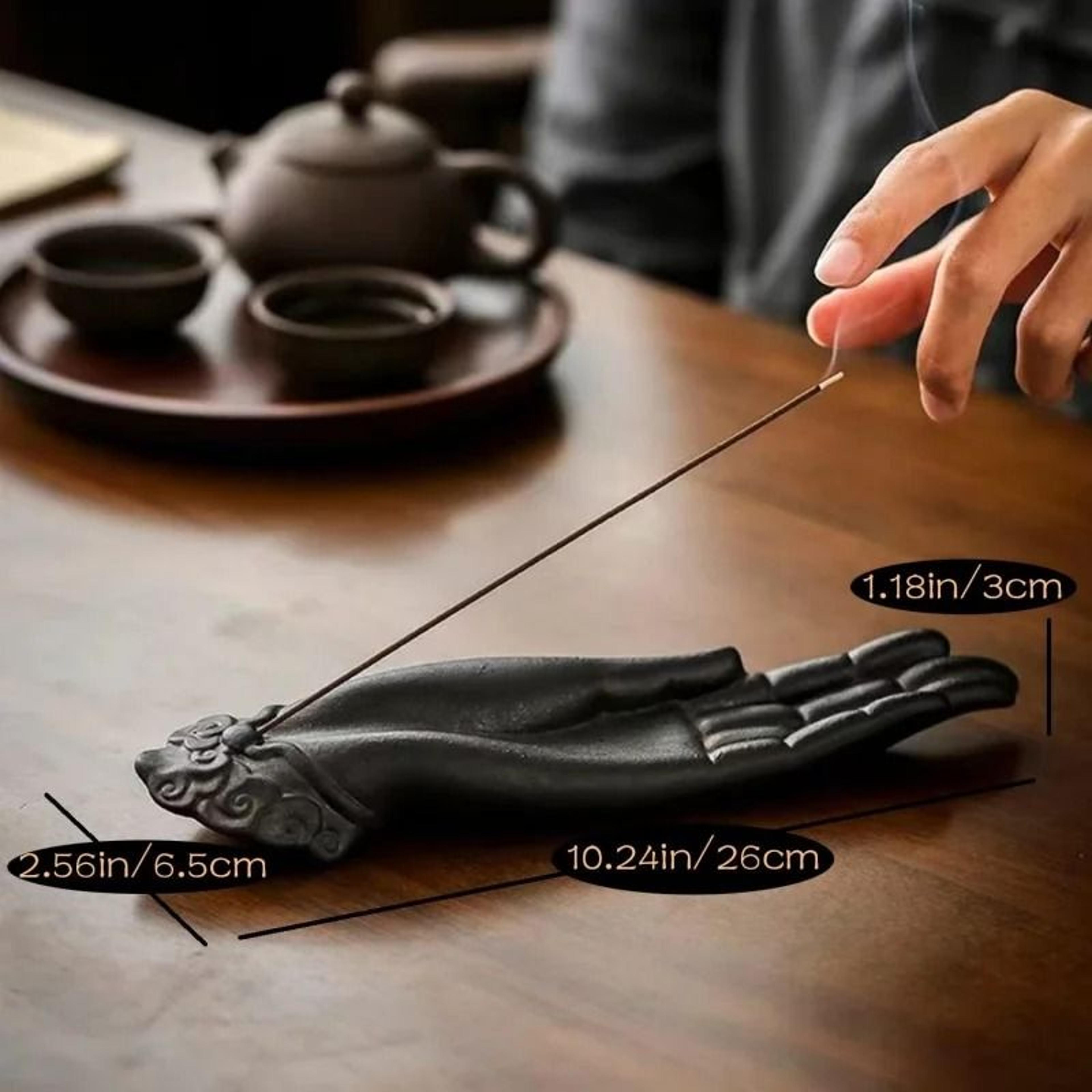 Creative Ceramic Buddha Hand Incense Holder  Serene Lotus Stick Censer  Home Decor Tray 1