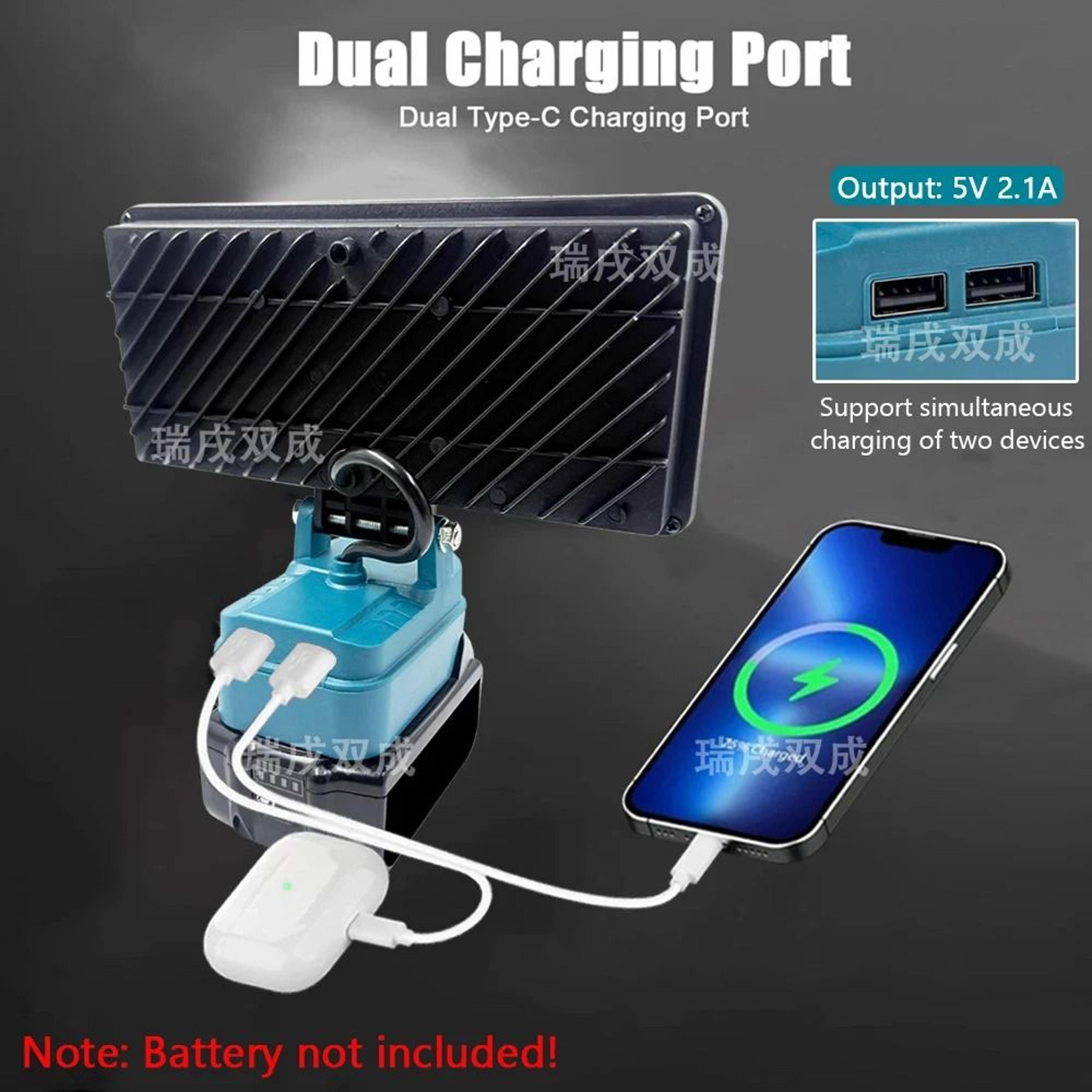 Handheld LED Work Light  Dual USB Power Bank Charger Adapter For Makita 18V Lithium Batteries 1