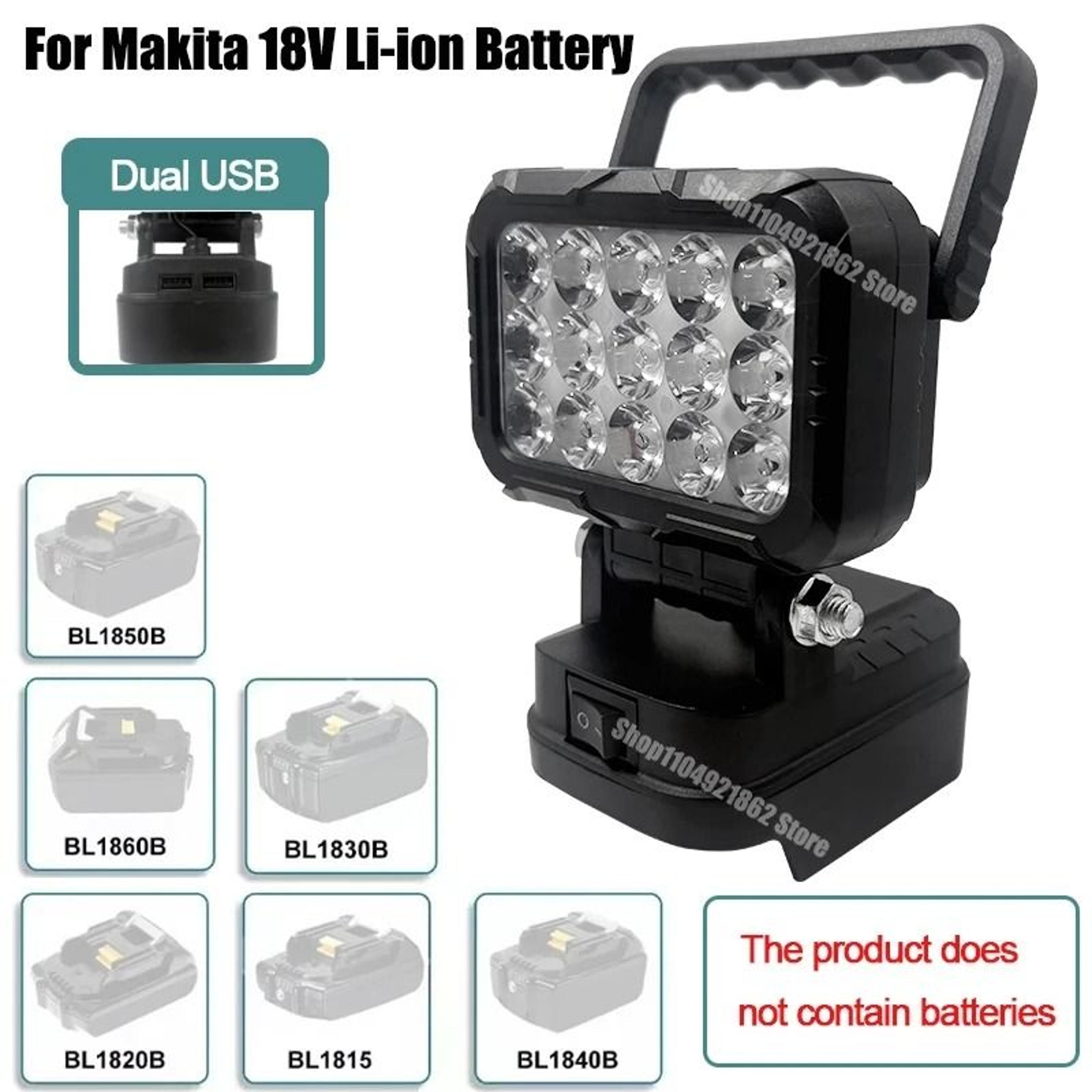 Universal Cordless LED Work Light  USB Charger Adapter For Makita Milwaukee  DeWalt 18V Batteries 4