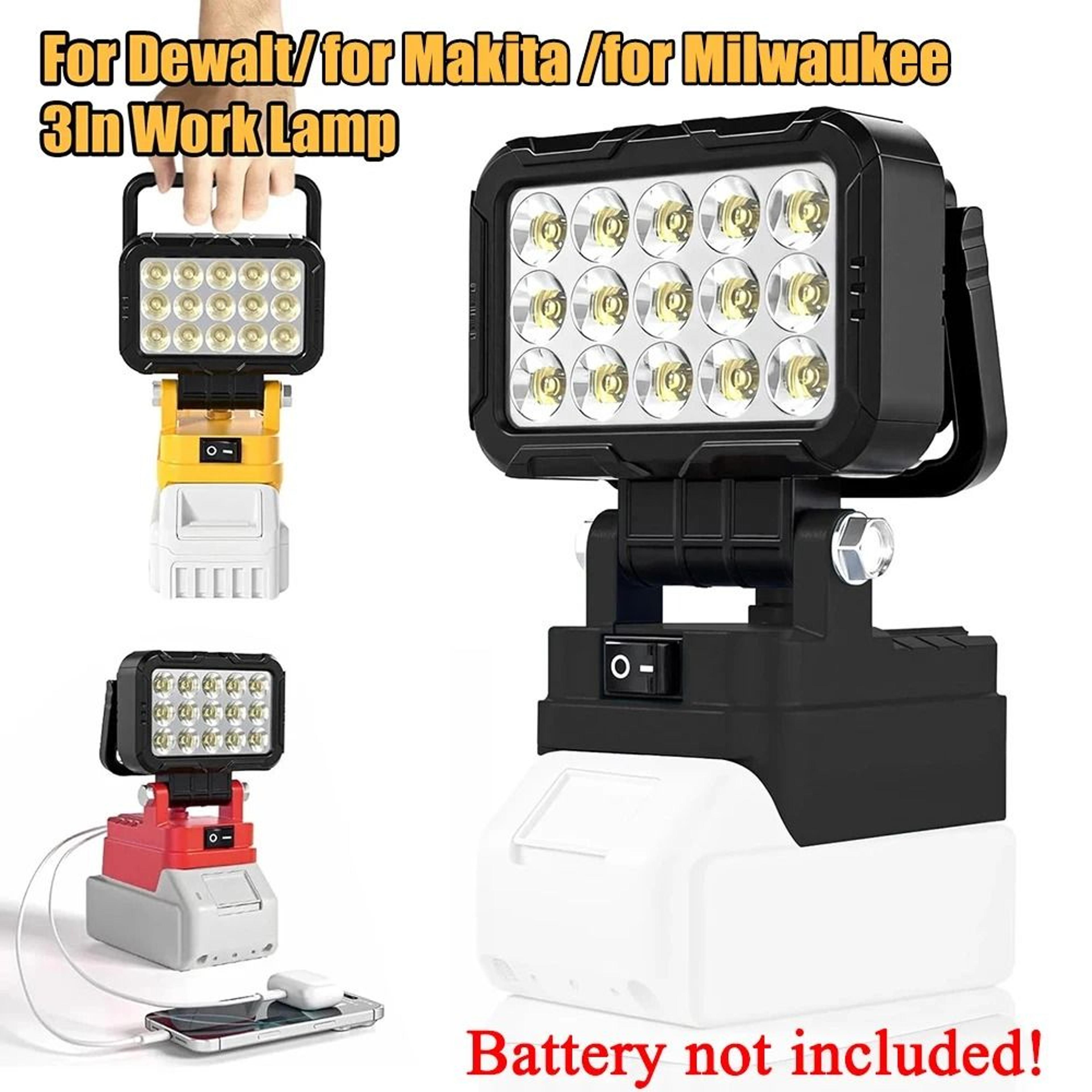 universal cordless led work light & usb charger adapter for makita, milwaukee & dewalt 18v batteries