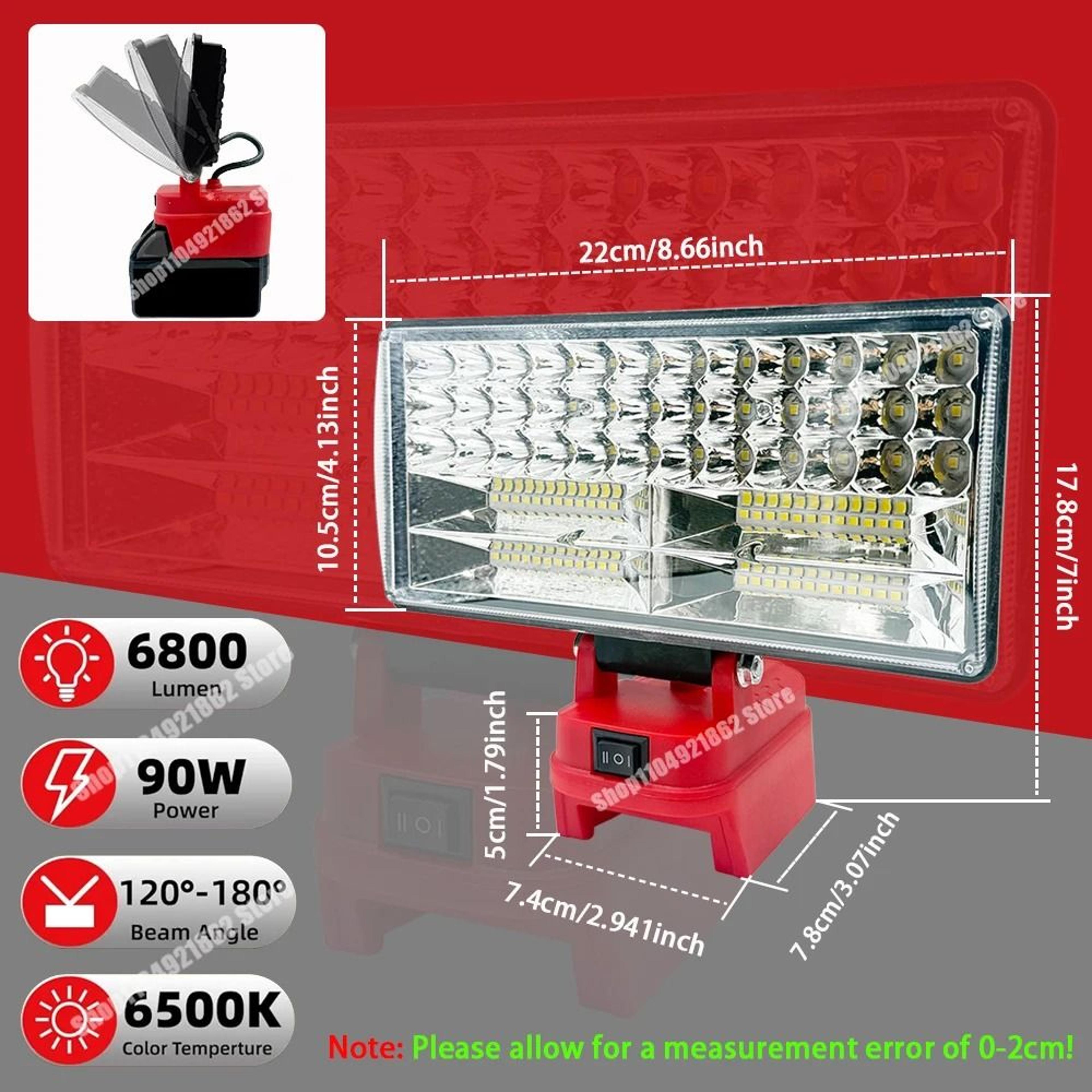 8Inch Cordless LED Work Light Spotlight  USB Power Bank For Milwaukee M18  DeWalt 20V Batteries 1