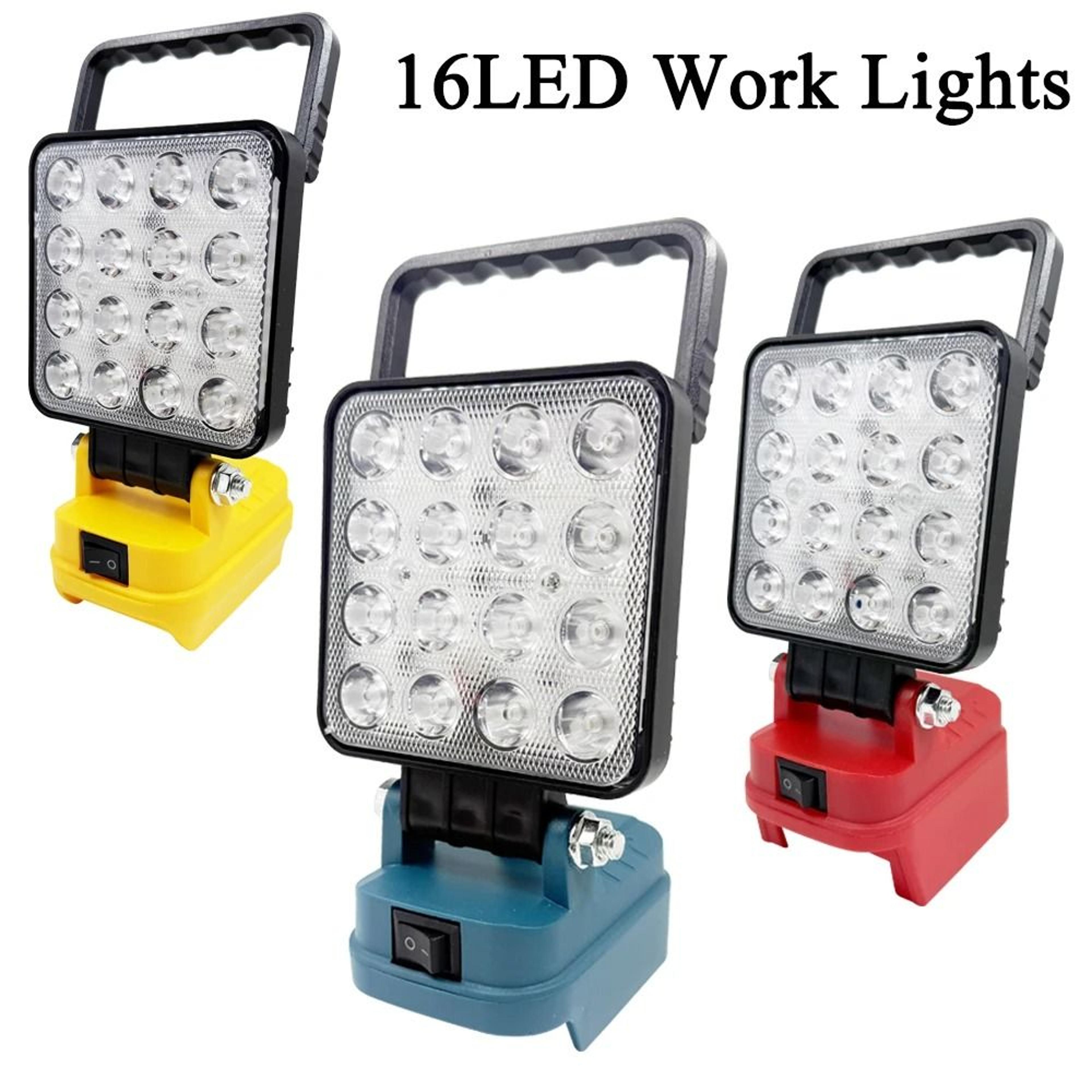 4-inch 16-led cordless work light spotlight & usb charger adapter for makita, milwaukee & dewalt 18v/20v batteries
