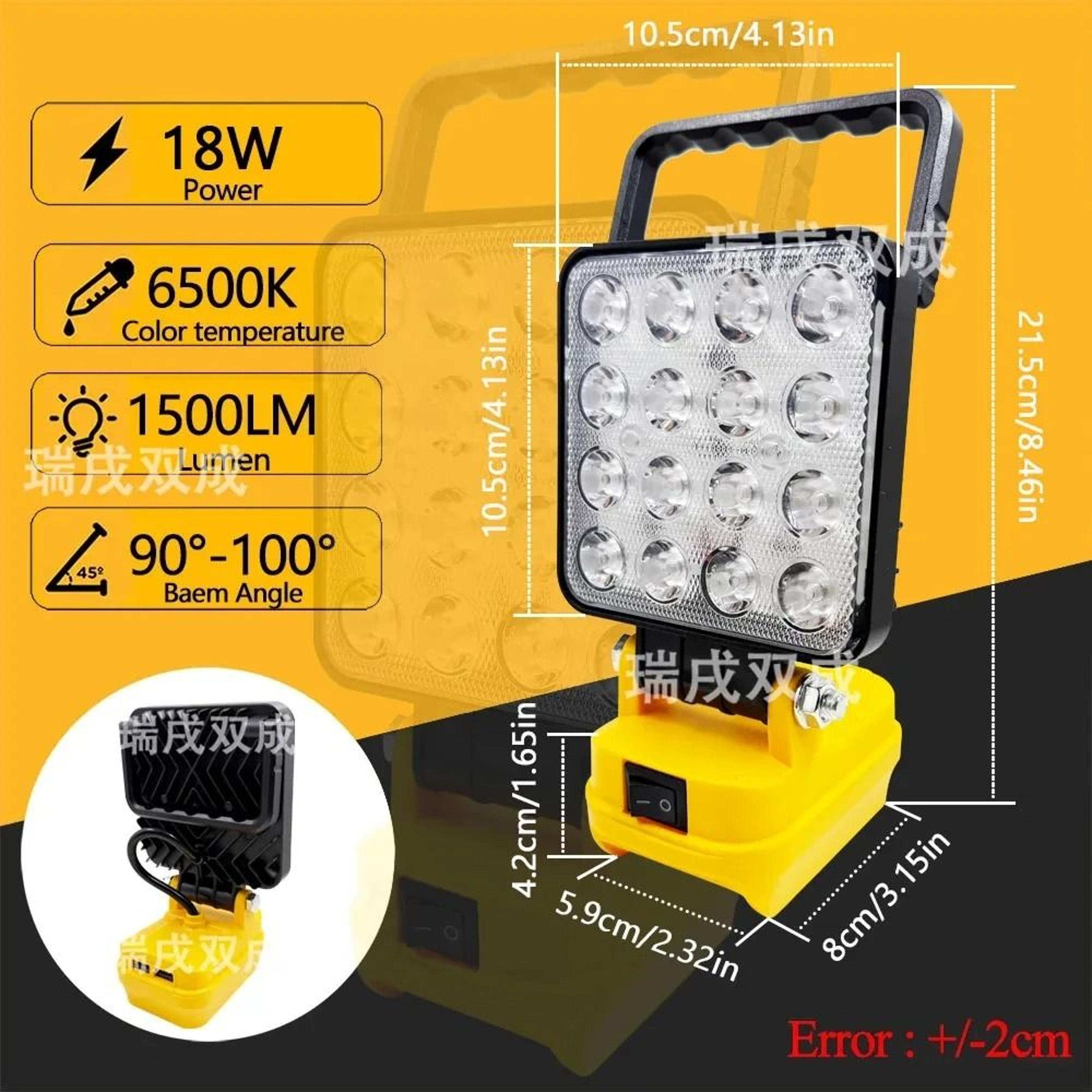4Inch 16LED Cordless Work Light Spotlight  USB Charger Adapter For Makita Milwaukee  DeWalt 18V20V  4