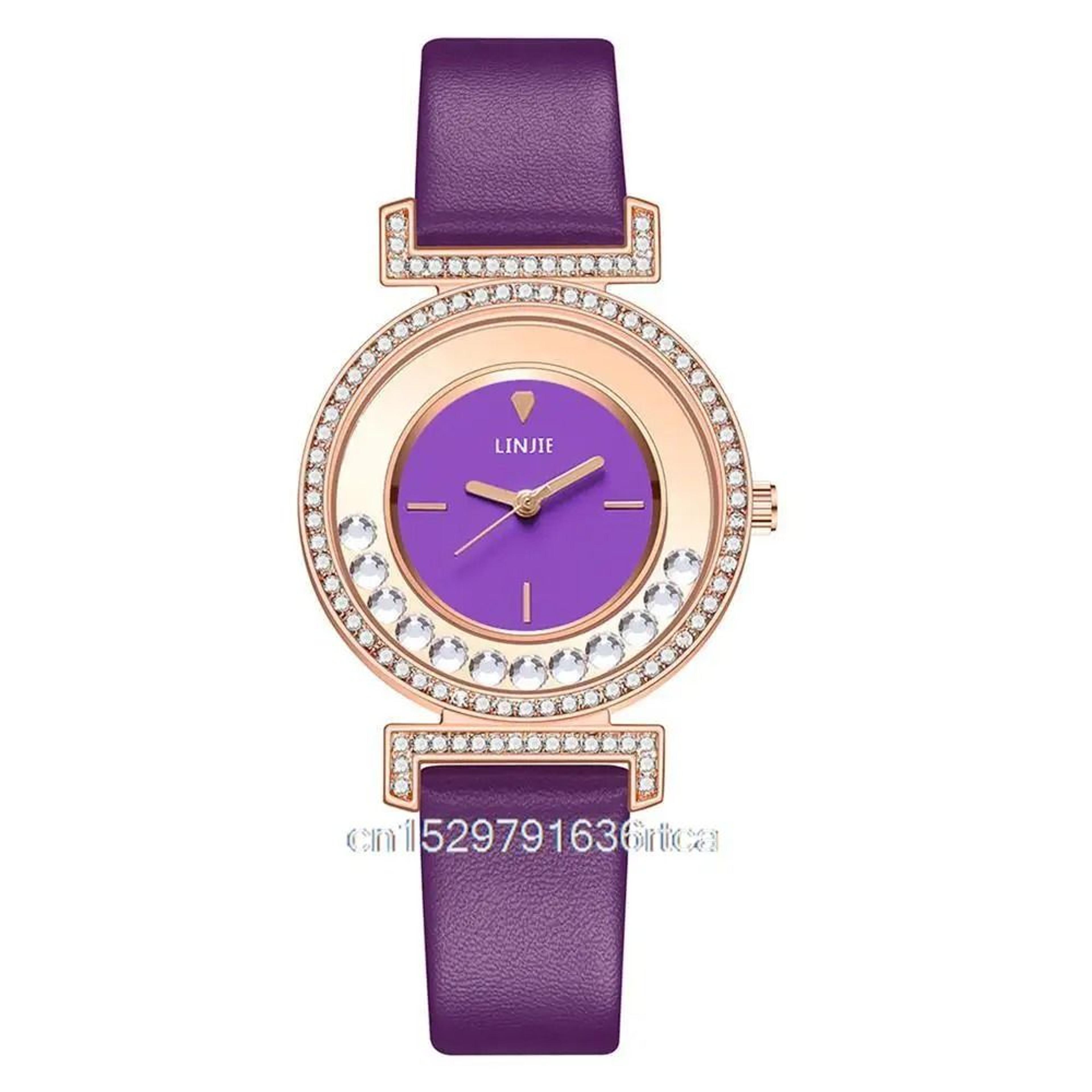 Exquisite Minimalist Diamond Dial Leather Strap Quartz Watch For Women 11