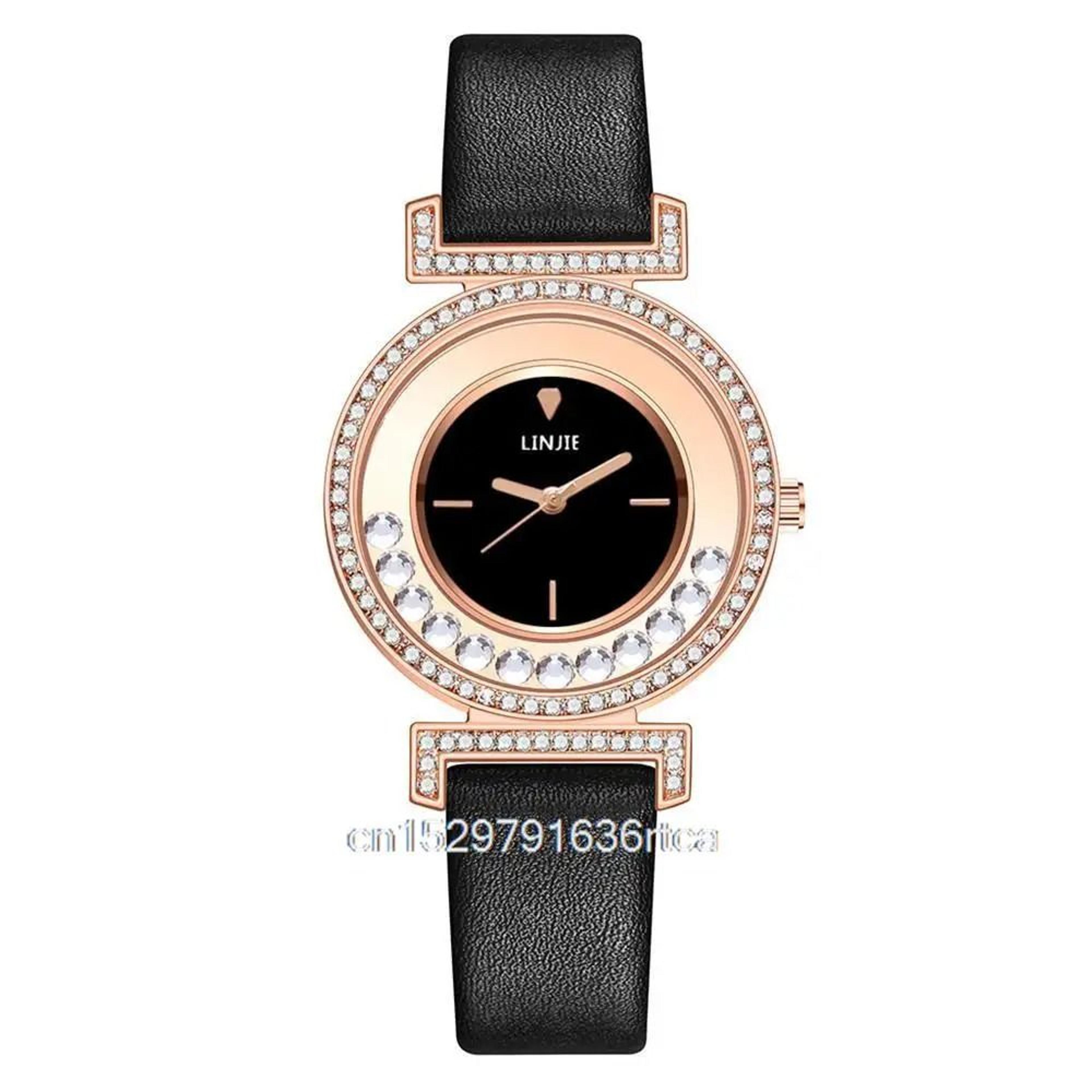 Exquisite Minimalist Diamond Dial Leather Strap Quartz Watch For Women 5